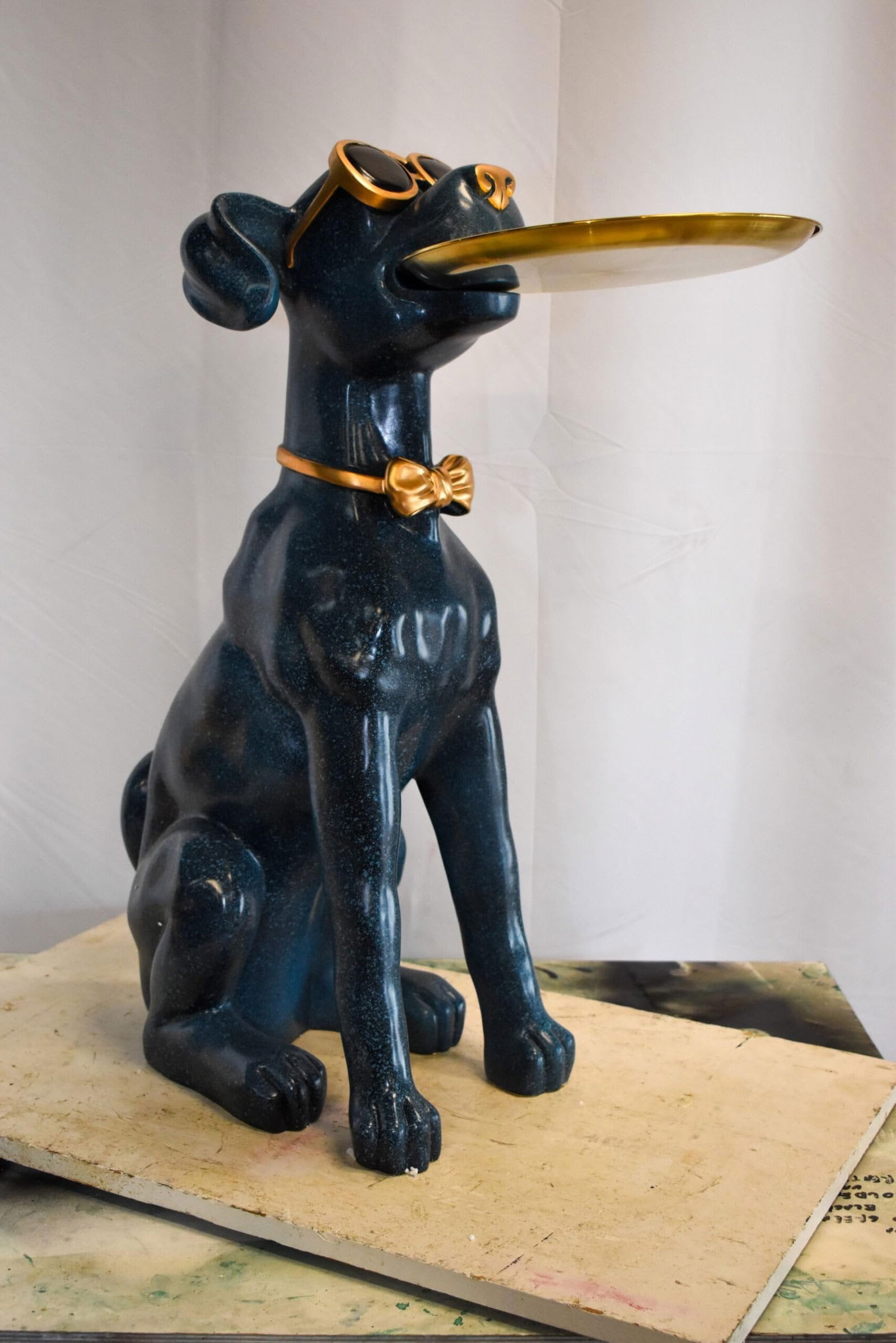 Happy Host Dog Resin Statue with A Tray, Blue Finish 25" x 12" x 31"H - 4