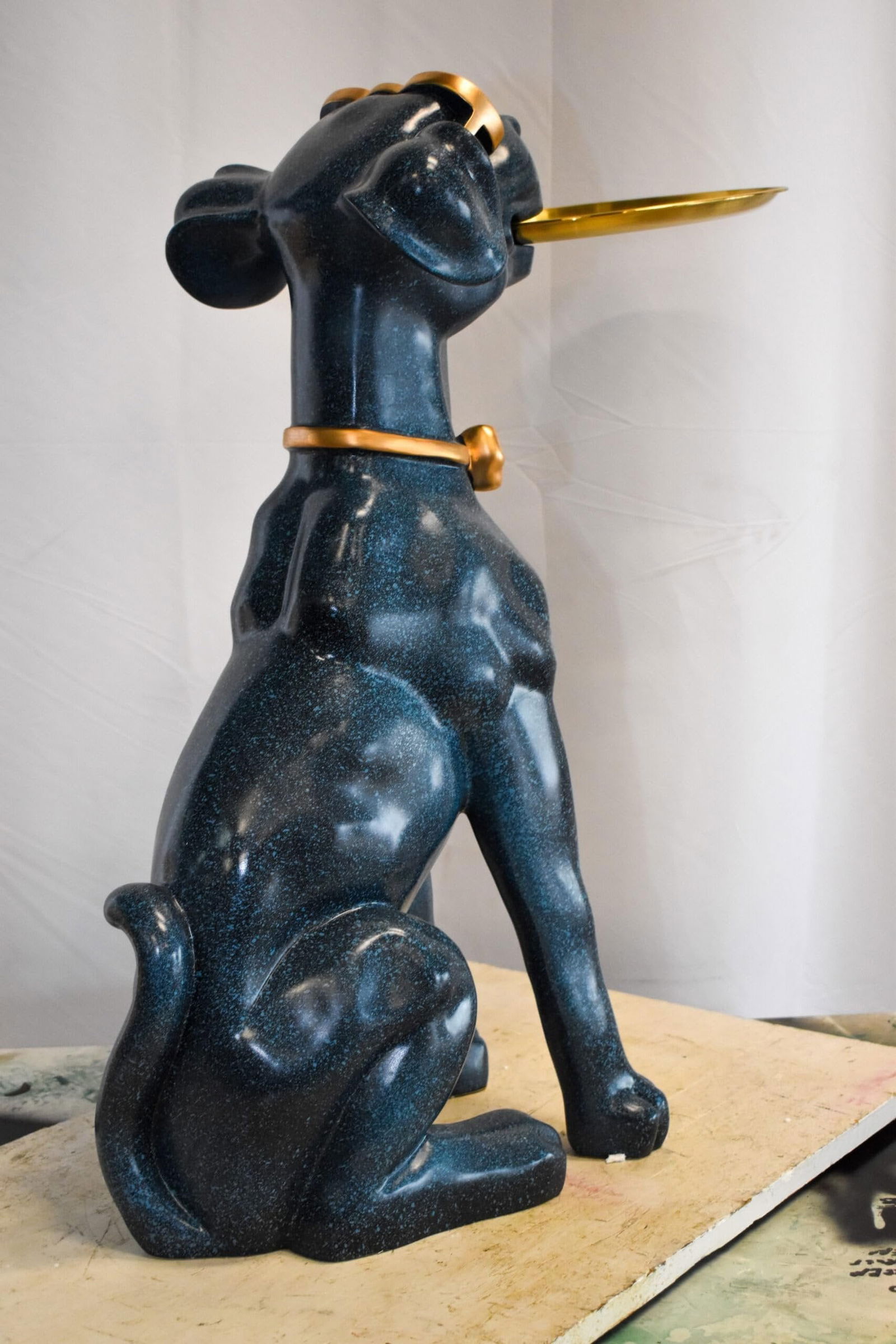 Happy Host Dog Resin Statue with A Tray, Blue Finish 25" x 12" x 31"H - 6