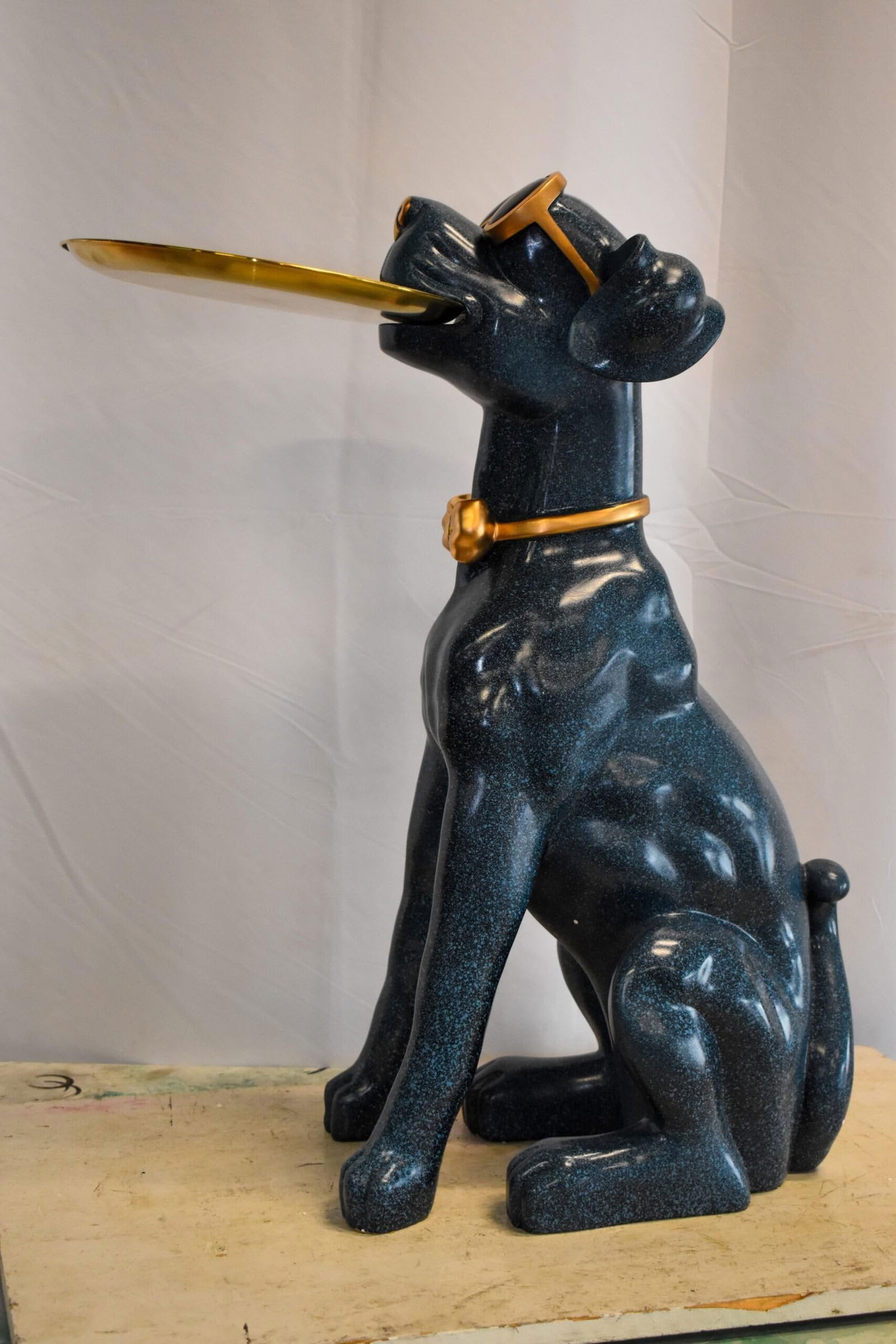Happy Host Dog Resin Statue with A Tray, Blue Finish 25" x 12" x 31"H - 8