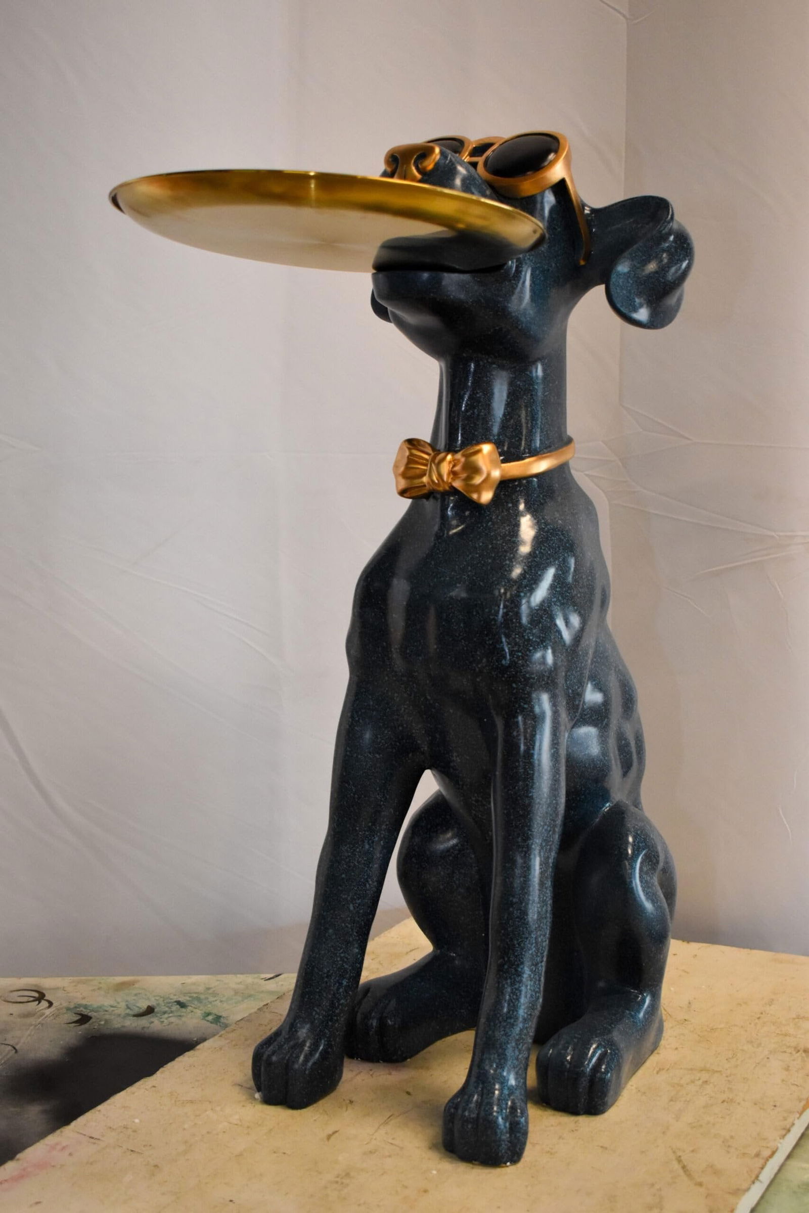 Happy Host Dog Resin Statue with A Tray, Blue Finish 25" x 12" x 31"H - 9