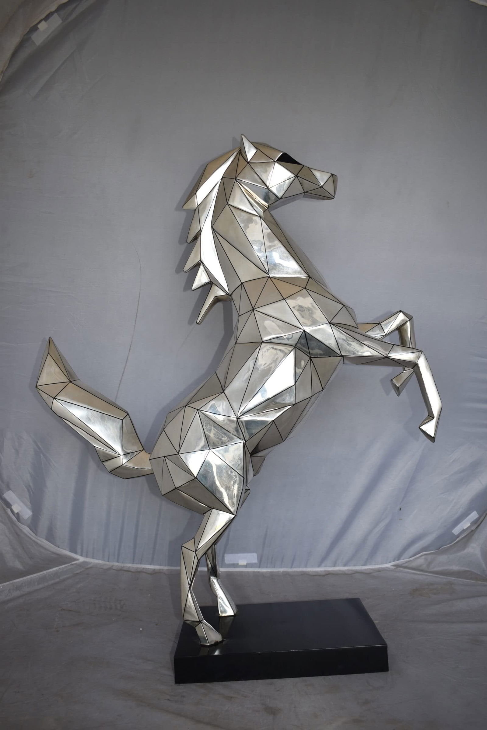 Modern Textiled Ferrari Horse Silver Finish Bronze Statue Size: 30" x 11" x 38"H - 10