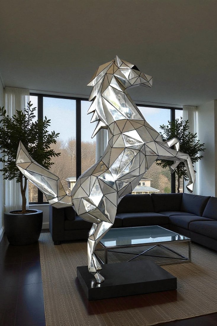 Modern Textiled Ferrari Horse Silver Finish Bronze Statue Size: 30" x 11" x 38"H - 2