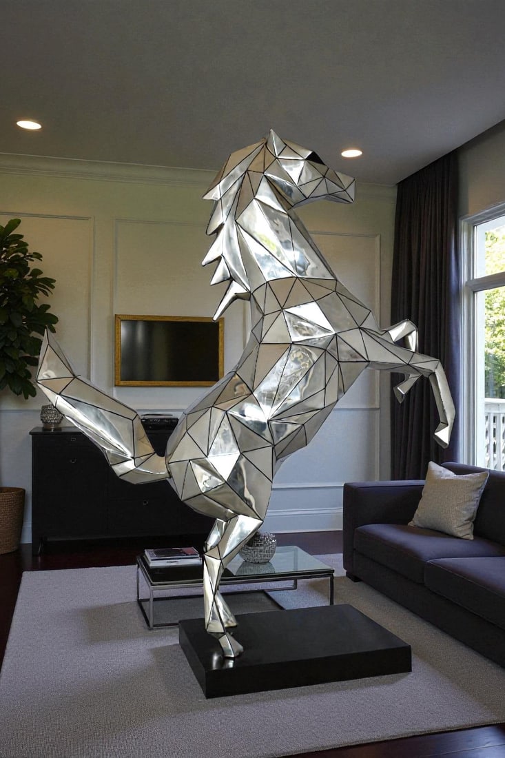 Modern Textiled Ferrari Horse Silver Finish Bronze Statue Size: 30" x 11" x 38"H - 3