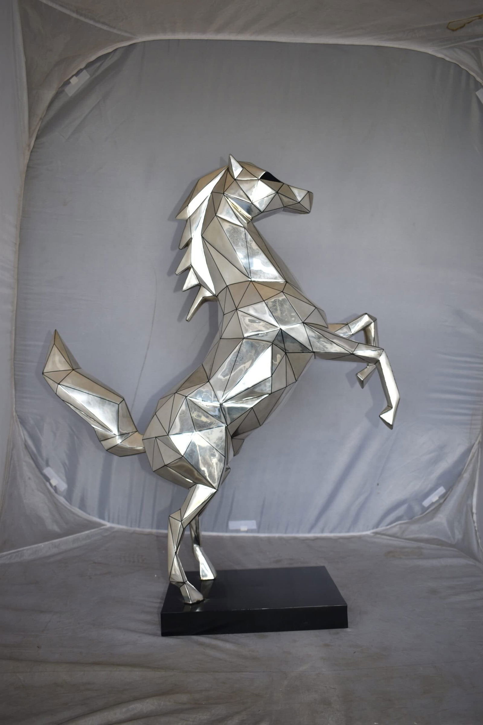 Modern Textiled Ferrari Horse Silver Finish Bronze Statue Size: 30" x 11" x 38"H - 4