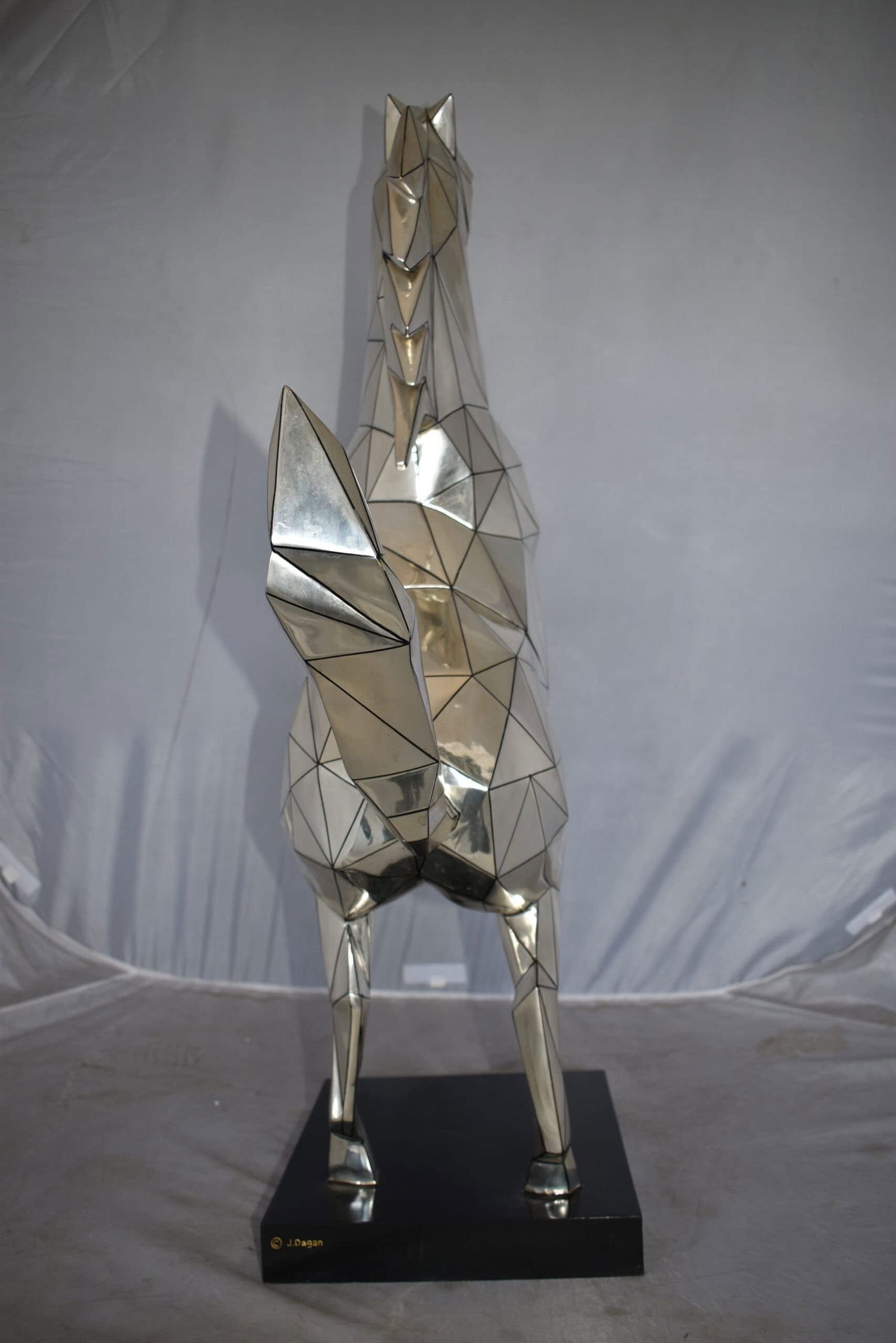 Modern Textiled Ferrari Horse Silver Finish Bronze Statue Size: 30" x 11" x 38"H - 6