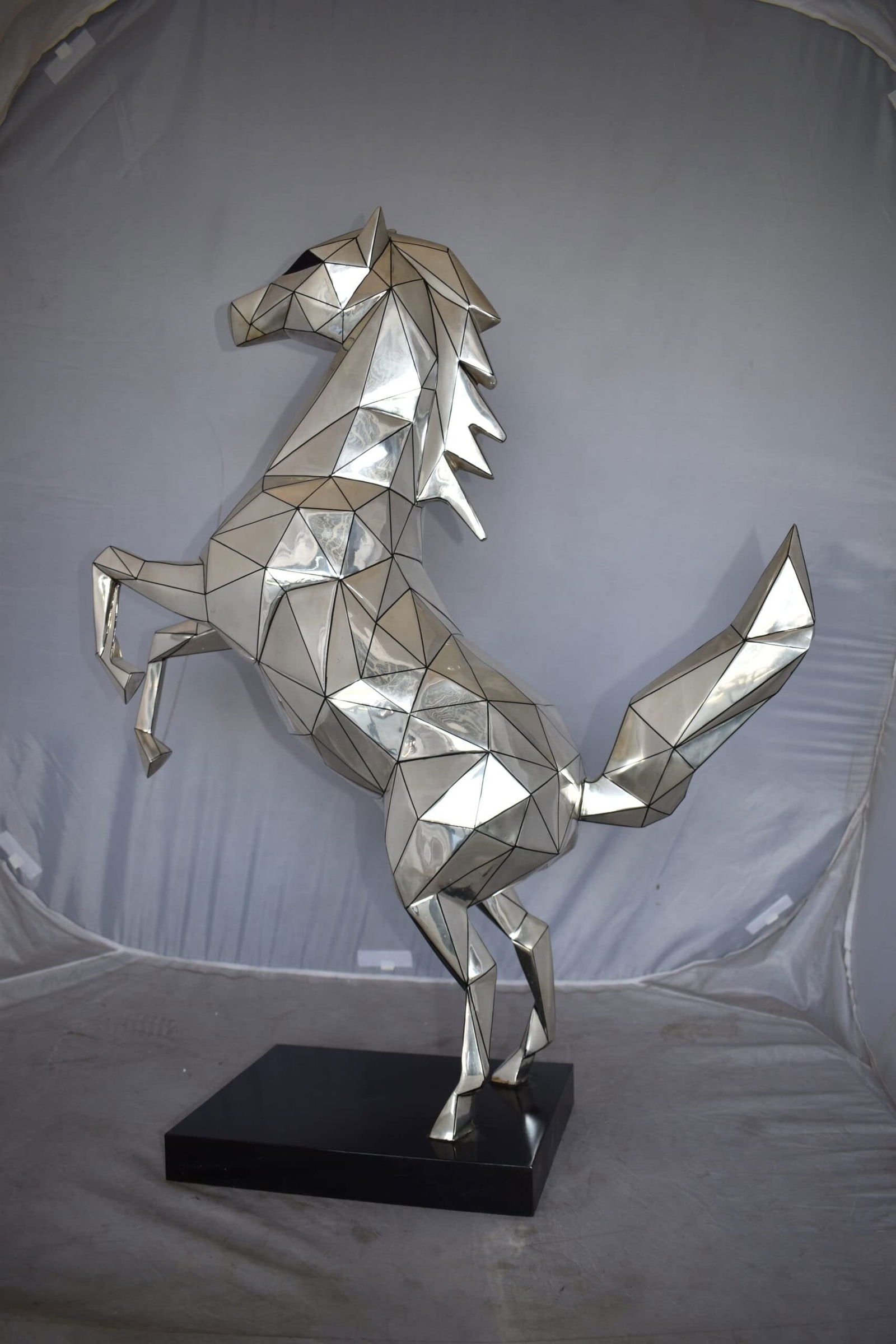 Modern Textiled Ferrari Horse Silver Finish Bronze Statue Size: 30" x 11" x 38"H - 8
