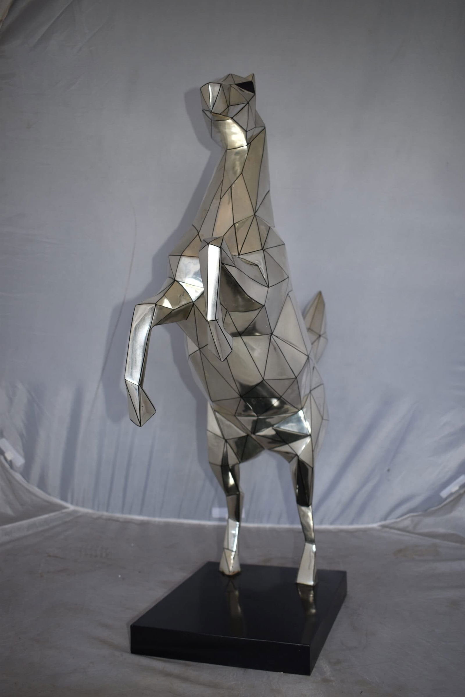 Modern Textiled Ferrari Horse Silver Finish Bronze Statue Size: 30" x 11" x 38"H - 9