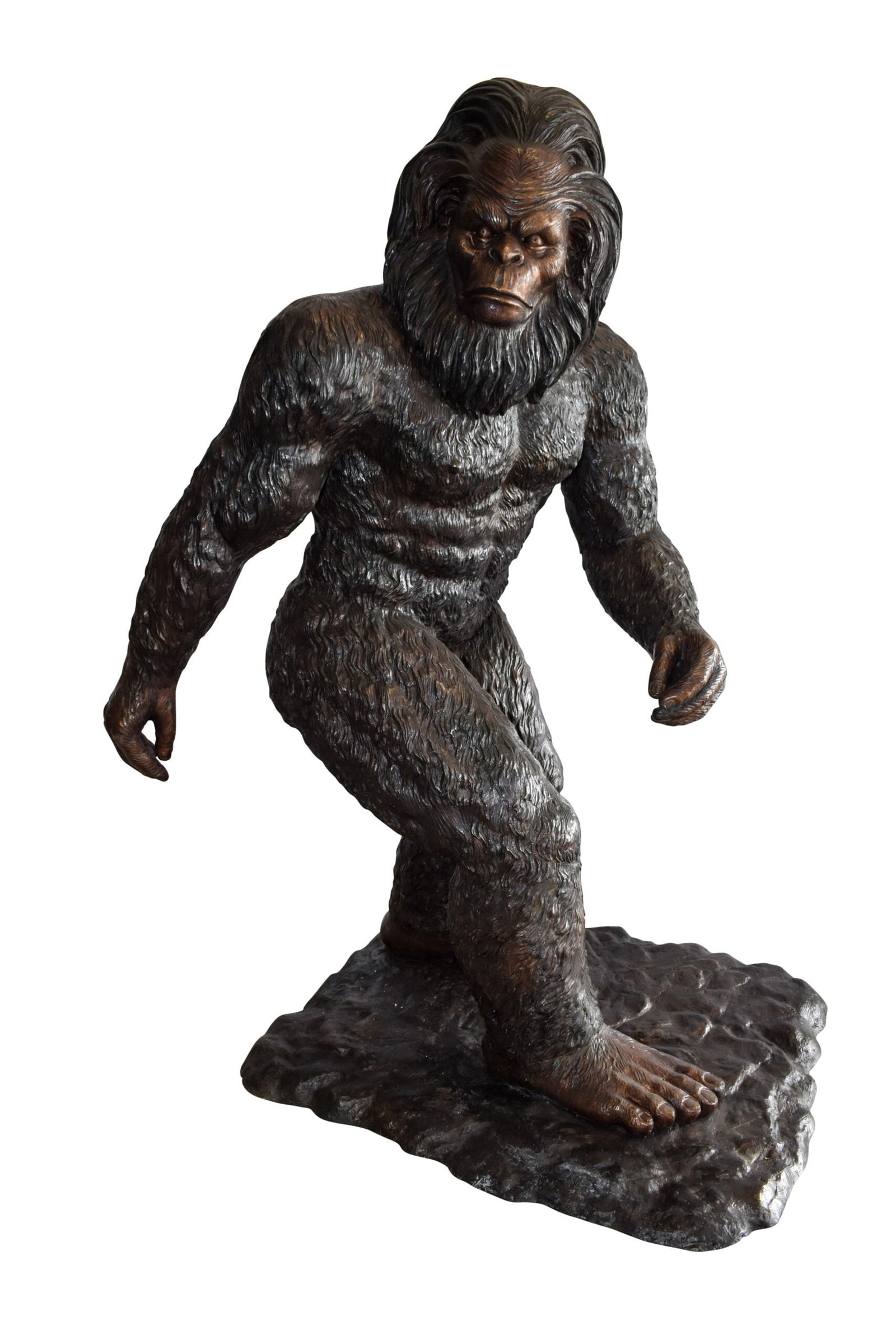 Bigfoot The Legendary Creature, Giant Bronze Statue Replica 42" x 63" x 83"H: Title:Bigfoot The Legendary Creature, Giant Bronze Statue Replica 42" x 63" x 83"HDescription:The mysterious, ape-like creature known as Bigfoot, or Sasquatch, is believed to walk the forests of the