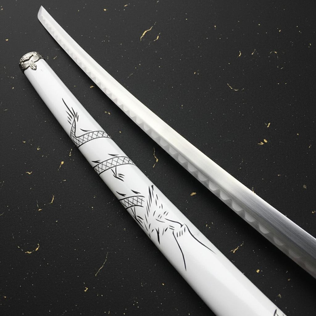 White Dragon Katana 37" Japanese Samurai Sword High Carbon Steel Ninja Blade Sheath - 2