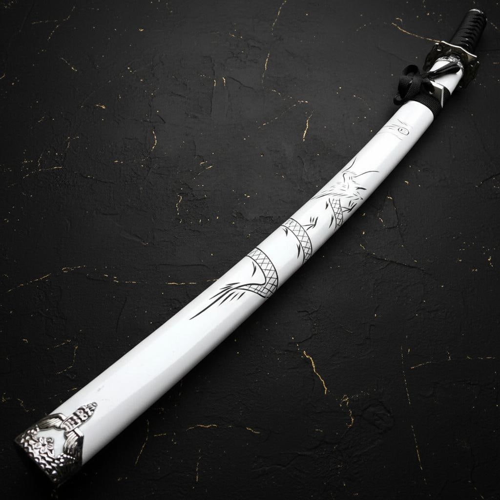 White Dragon Katana 37" Japanese Samurai Sword High Carbon Steel Ninja Blade Sheath - 4