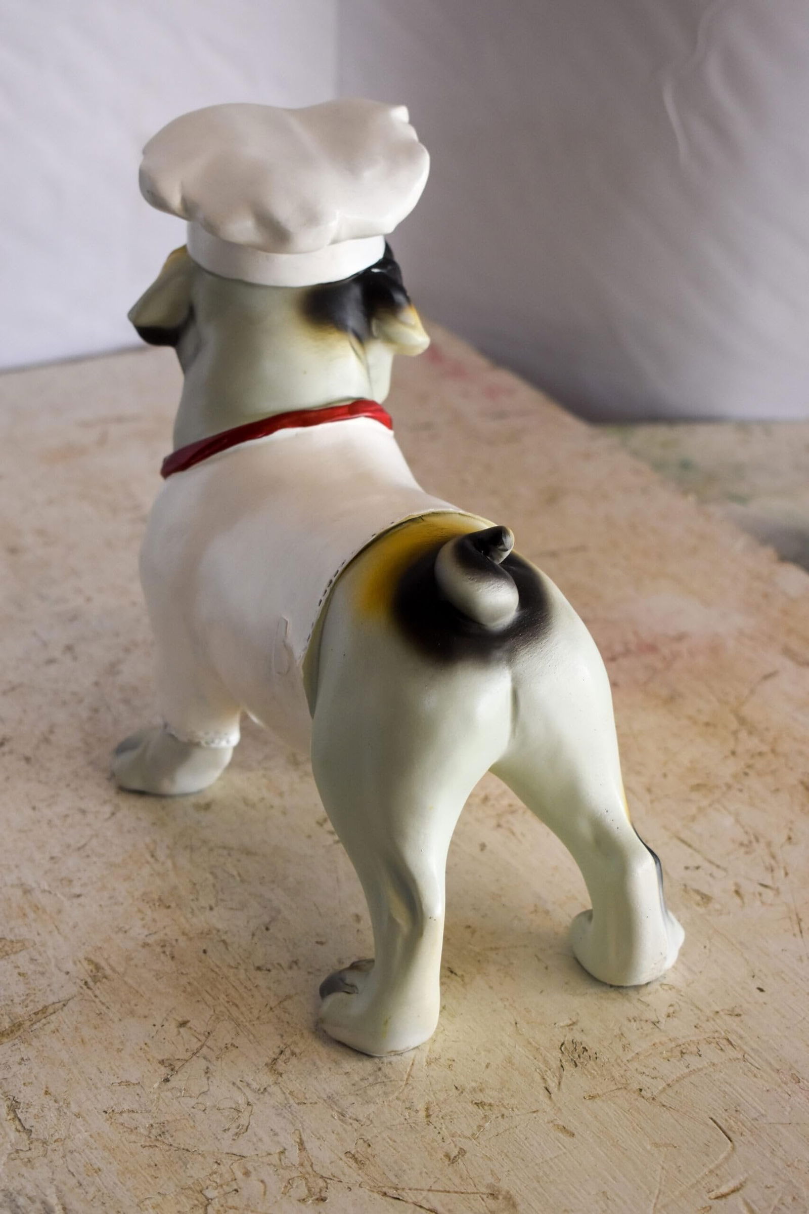 A Happy Dog Dressed as A Baker Man, Resin Statue 10" x 5" x 9"H - 10