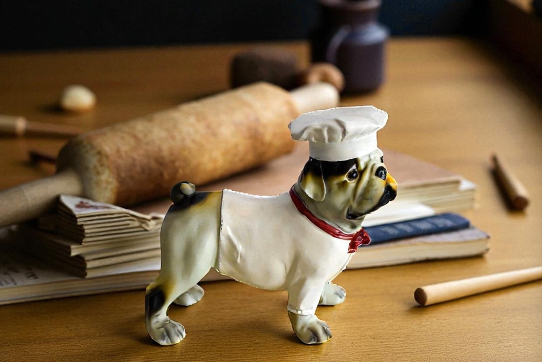 A Happy Dog Dressed as A Baker Man, Resin Statue 10" x 5" x 9"H - 2