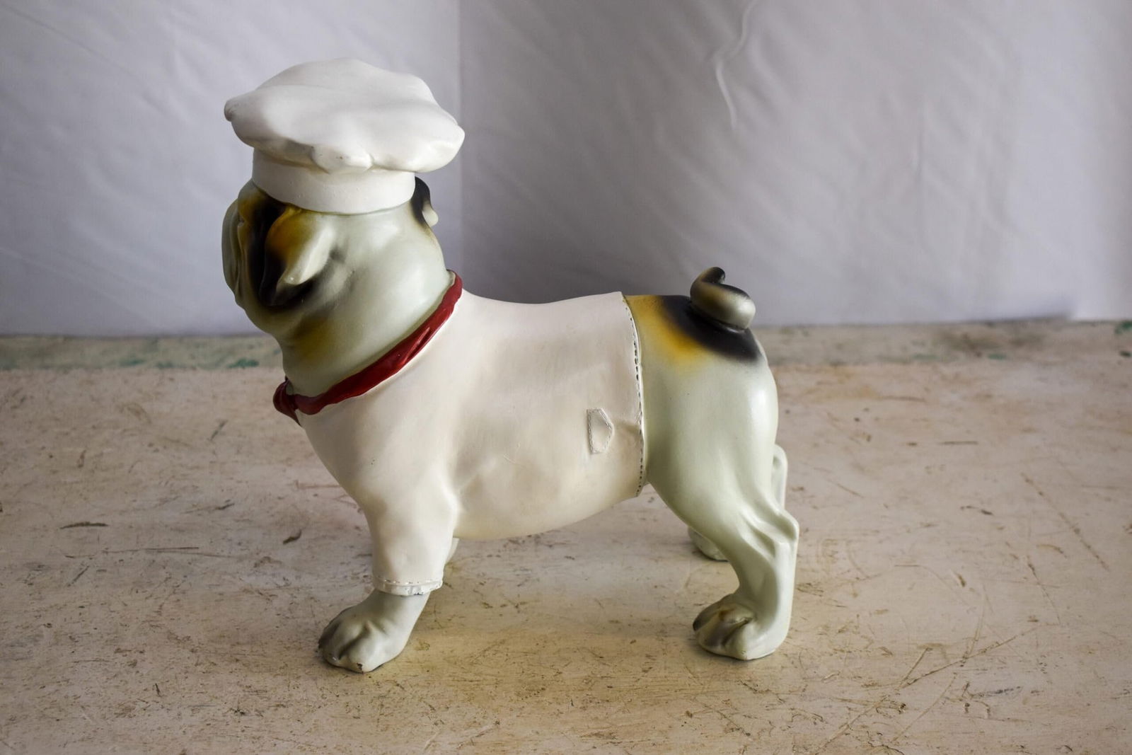 A Happy Dog Dressed as A Baker Man, Resin Statue 10" x 5" x 9"H - 8