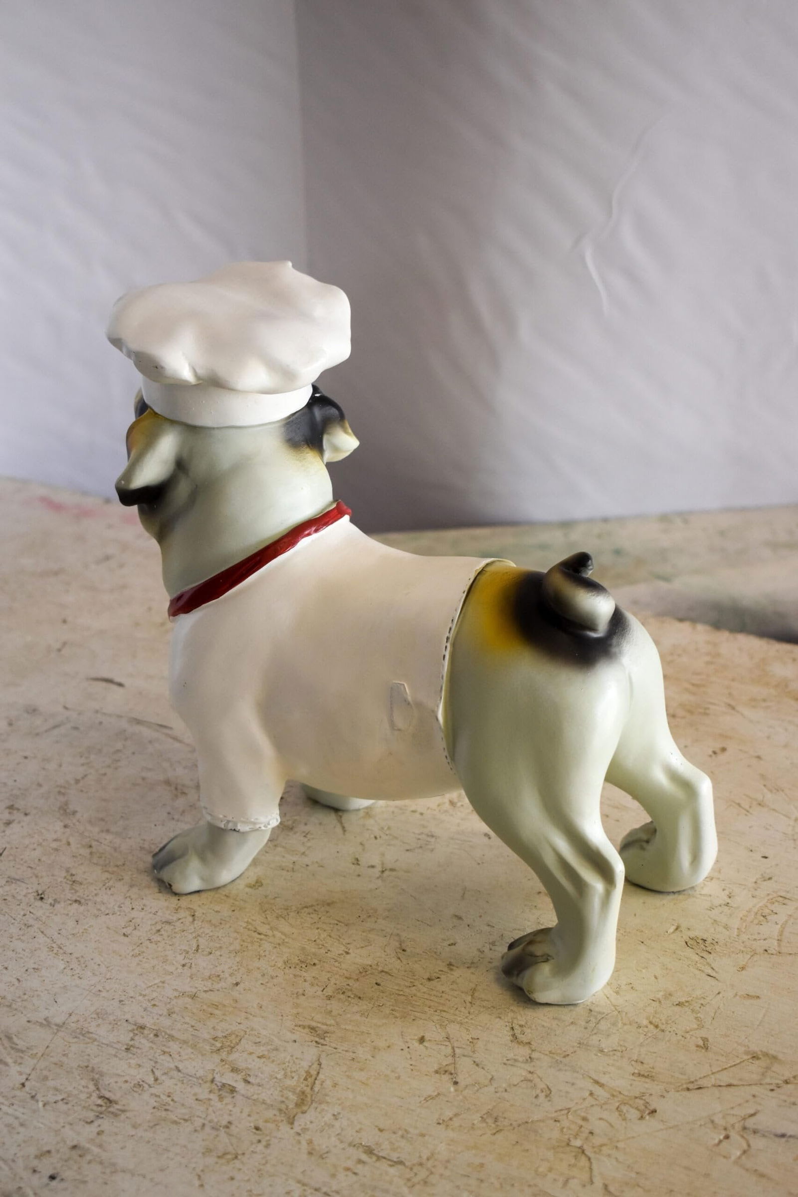 A Happy Dog Dressed as A Baker Man, Resin Statue 10" x 5" x 9"H - 9