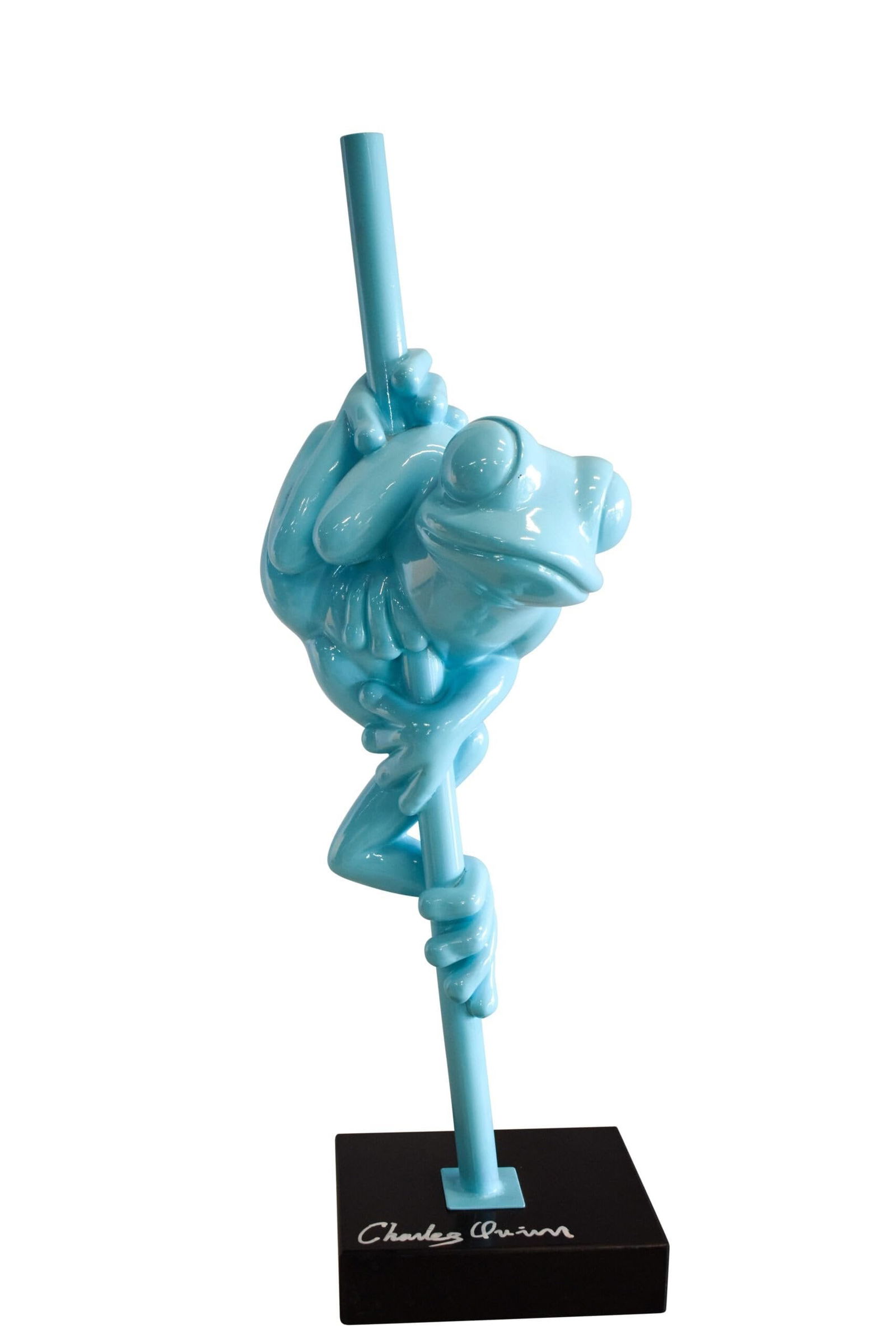 Modern Light Blue Lively Frog on Branch Resin Statue 10" x 8" x 28"H: Title:Modern Light Blue Lively Frog on Branch Resin Statue 10" x 8" x 28"HDescription:This fun, bright, and humorous resin statue displays a lively frog casually hanging out on a branch. Coated in a