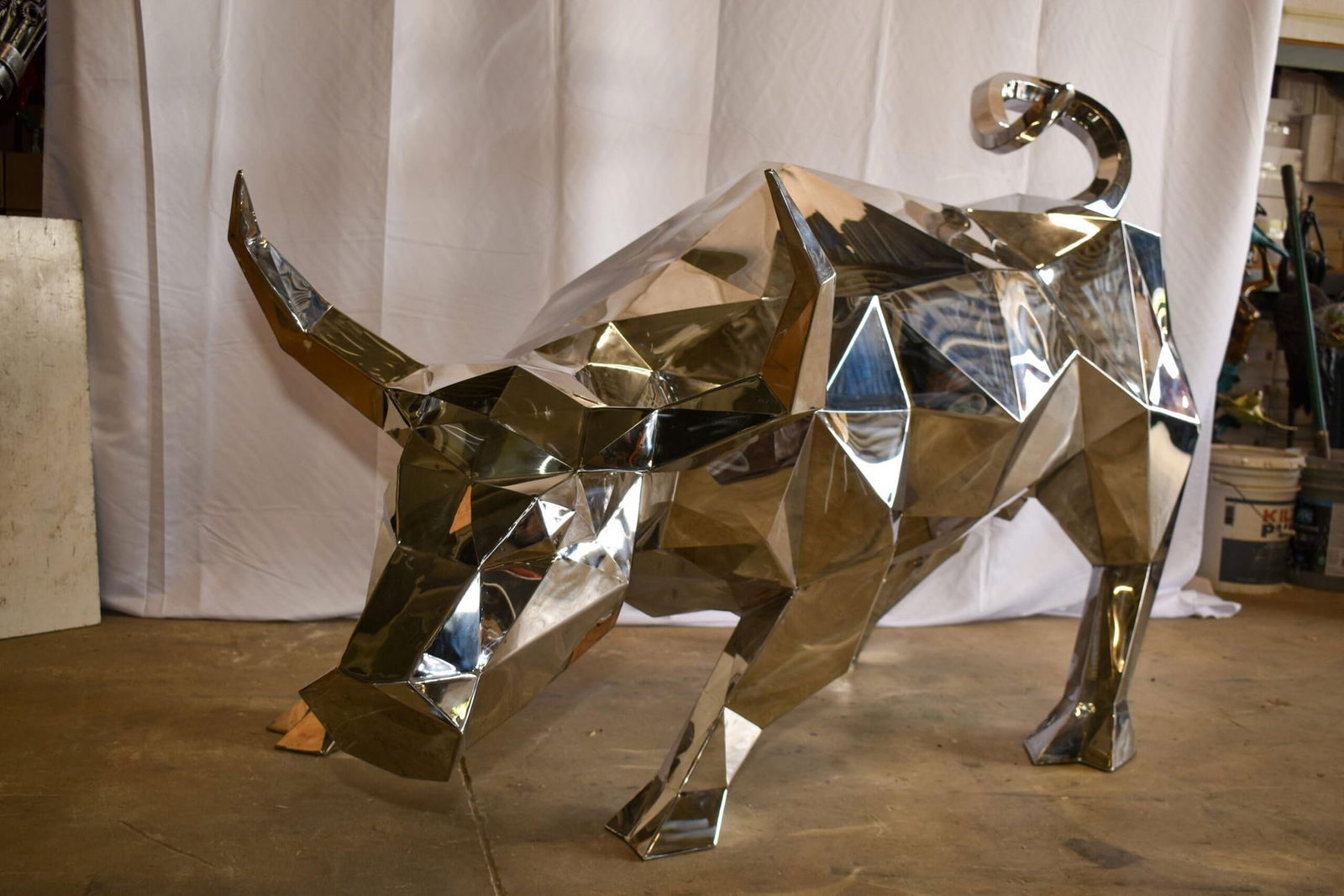 Modern Variation of Wall Street Bull Stainless Steel Statue 80" x 49" x 49"H - 10