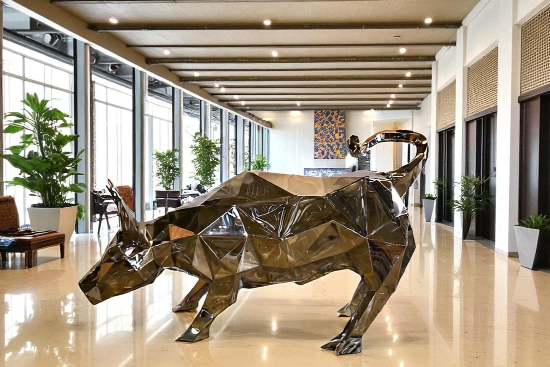 Modern Variation of Wall Street Bull Stainless Steel Statue 80" x 49" x 49"H - 2