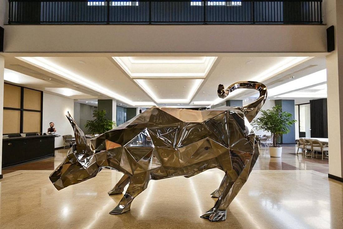 Modern Variation of Wall Street Bull Stainless Steel Statue 80" x 49" x 49"H - 3