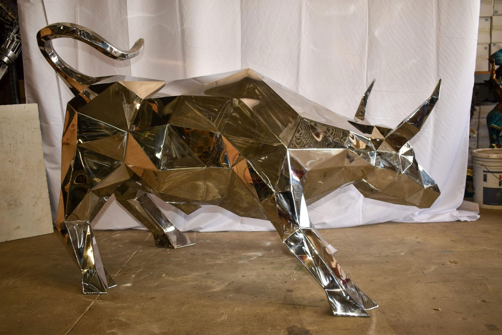 Modern Variation of Wall Street Bull Stainless Steel Statue 80" x 49" x 49"H - 4