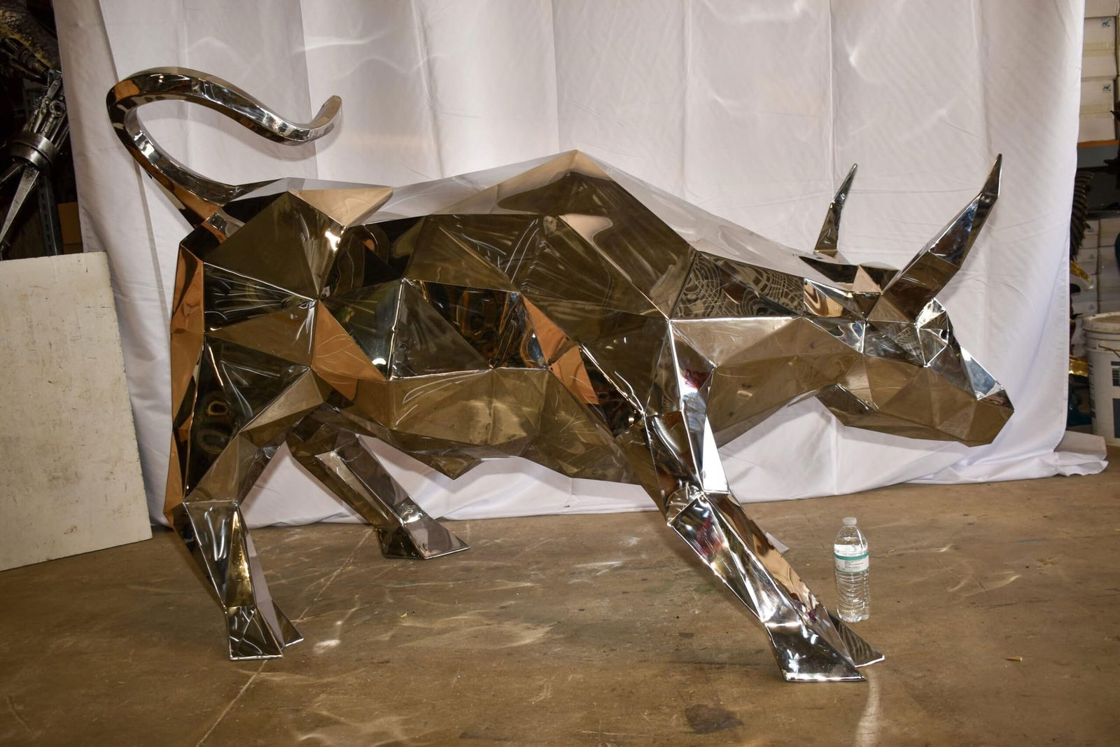 Modern Variation of Wall Street Bull Stainless Steel Statue 80" x 49" x 49"H - 5