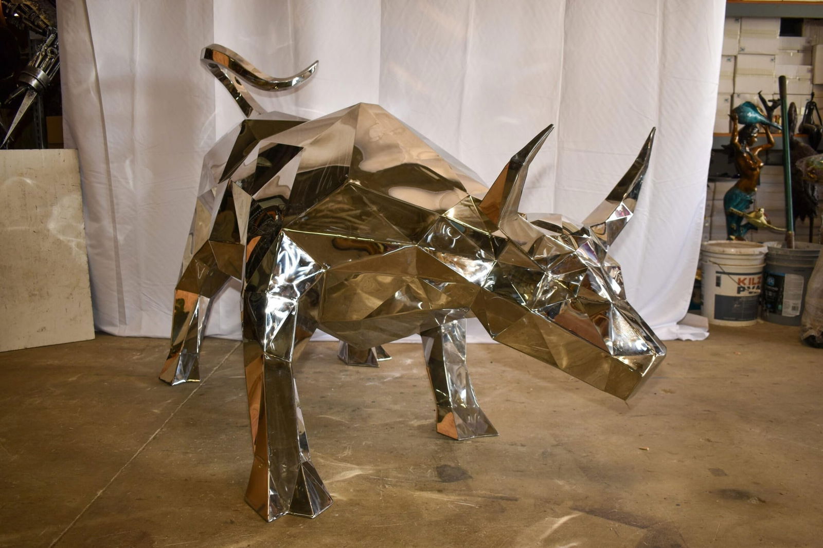Modern Variation of Wall Street Bull Stainless Steel Statue 80" x 49" x 49"H - 6