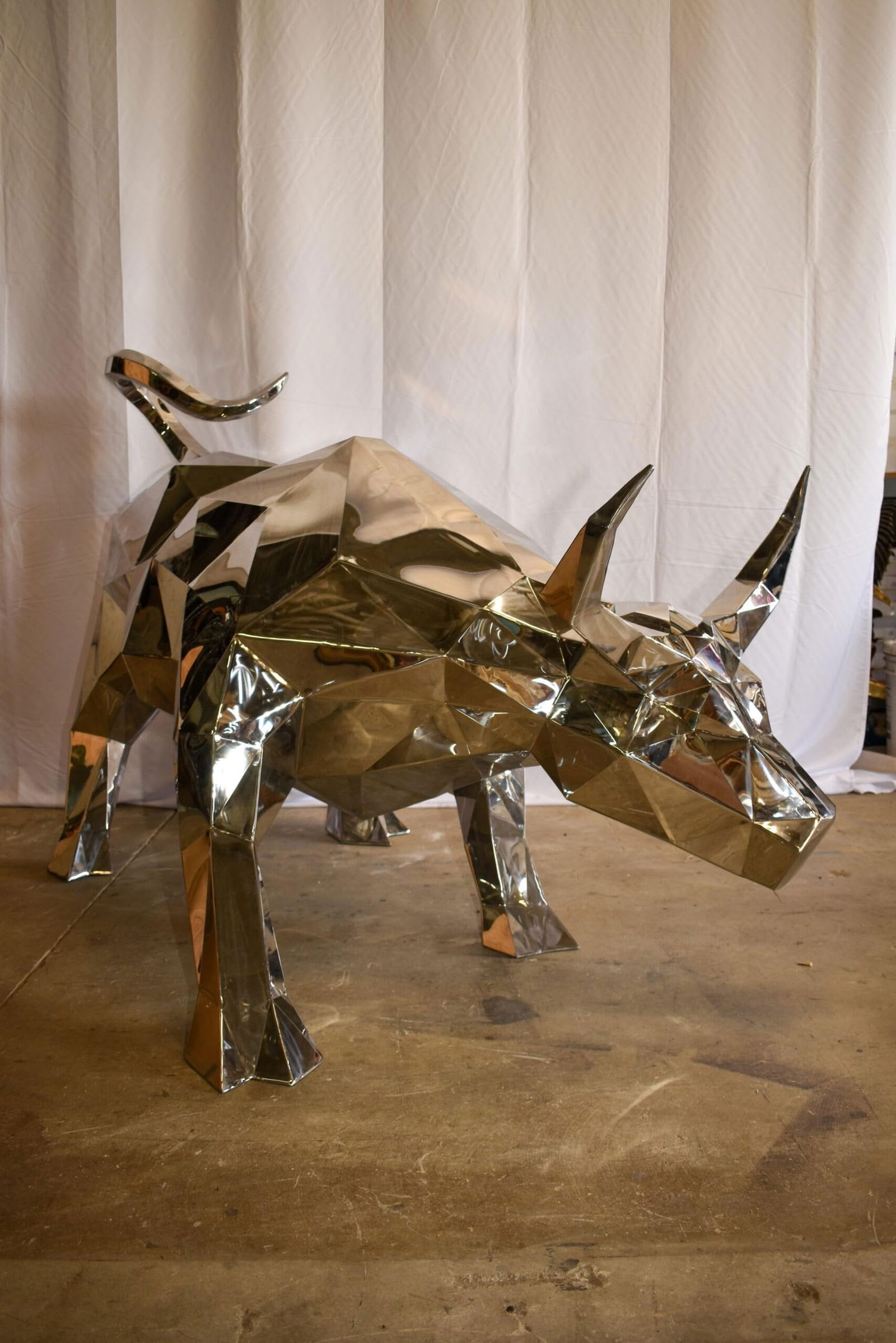 Modern Variation of Wall Street Bull Stainless Steel Statue 80" x 49" x 49"H - 7