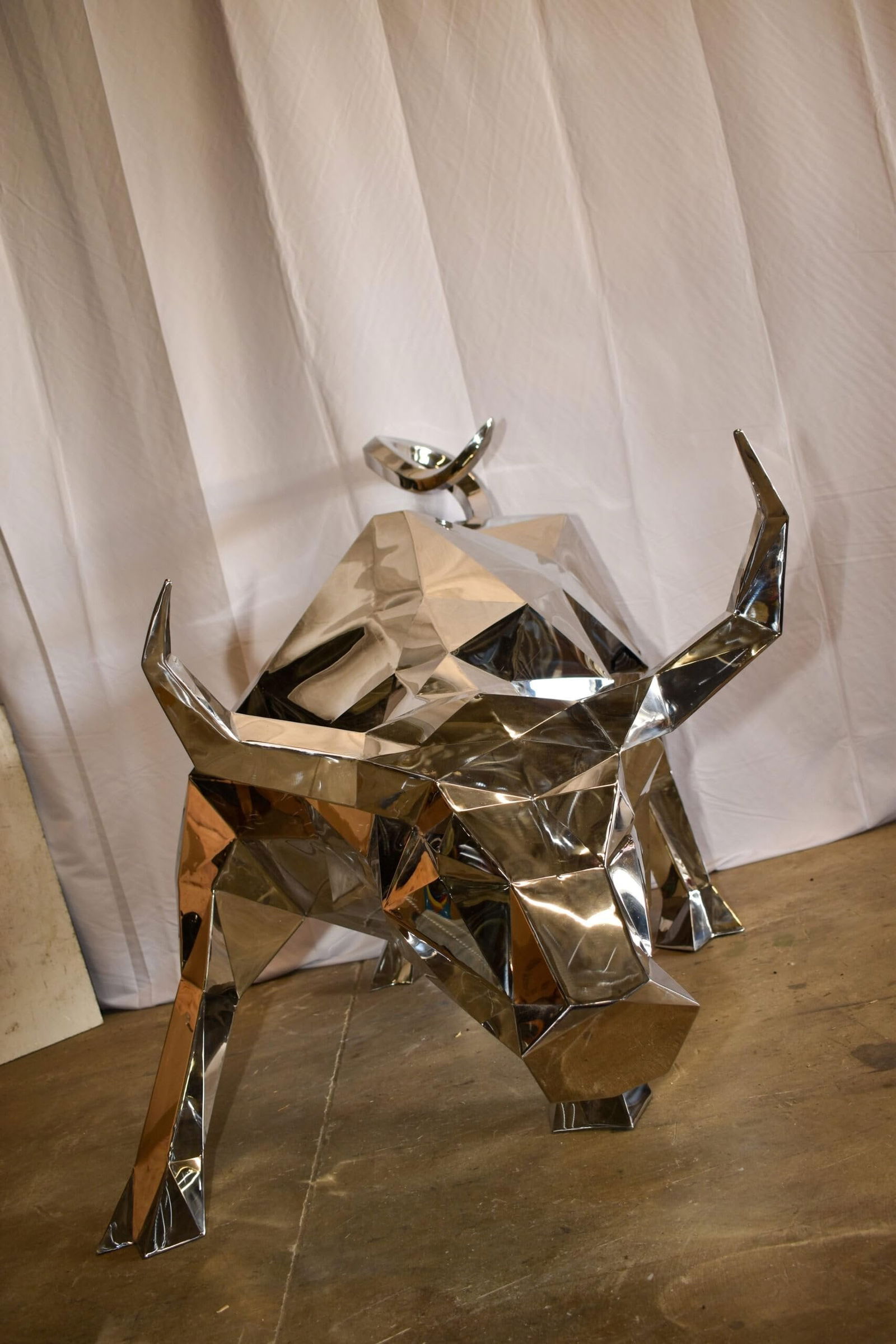 Modern Variation of Wall Street Bull Stainless Steel Statue 80" x 49" x 49"H - 8
