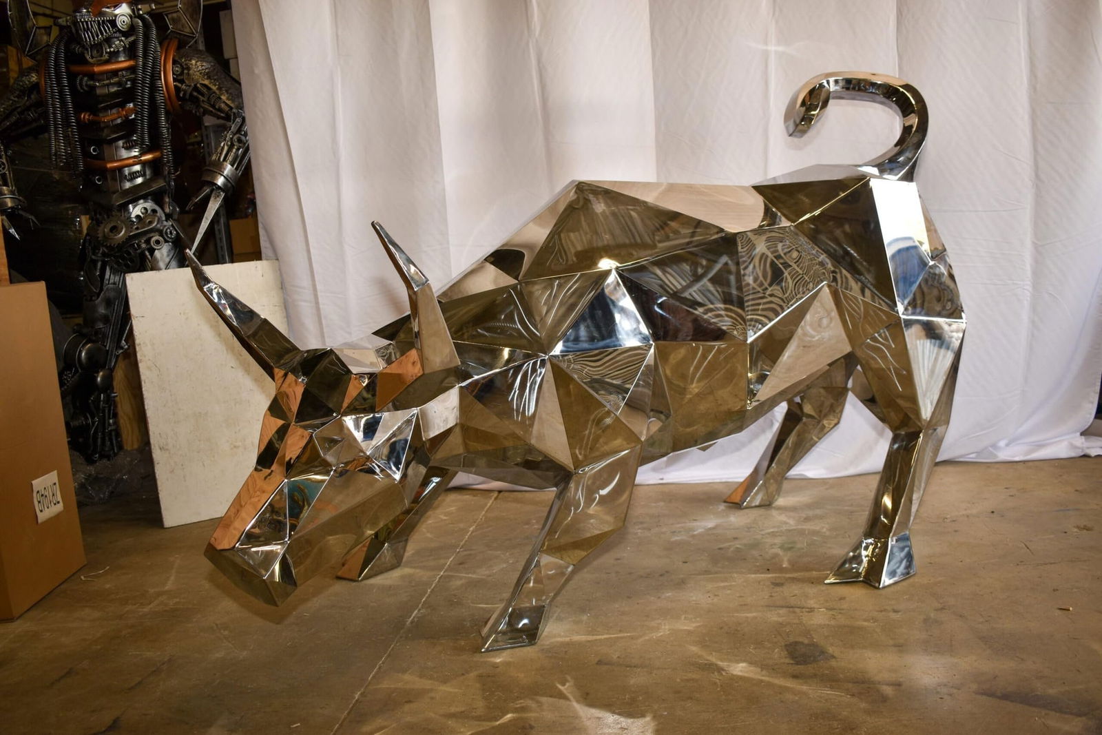 Modern Variation of Wall Street Bull Stainless Steel Statue 80" x 49" x 49"H - 9