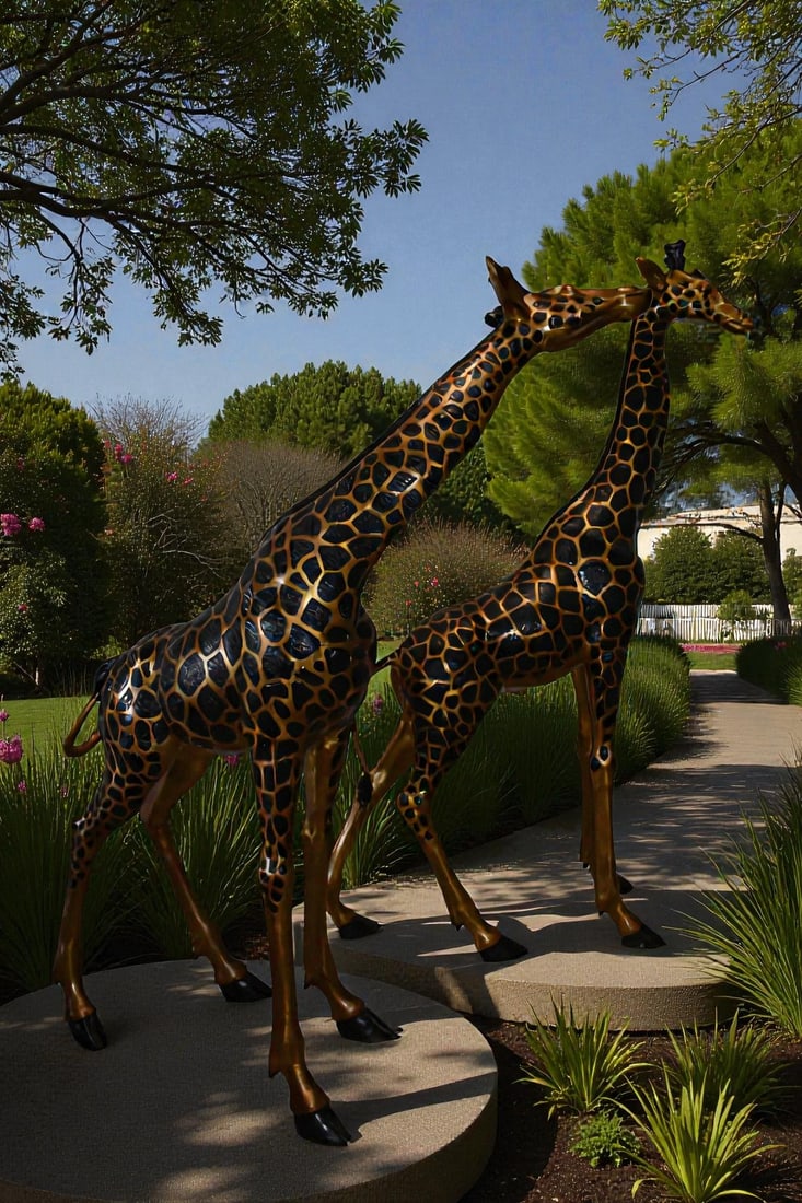 Pair of Young Playful Giraffes Bronze Statue Size: 54" x 18" x 89"H - 2