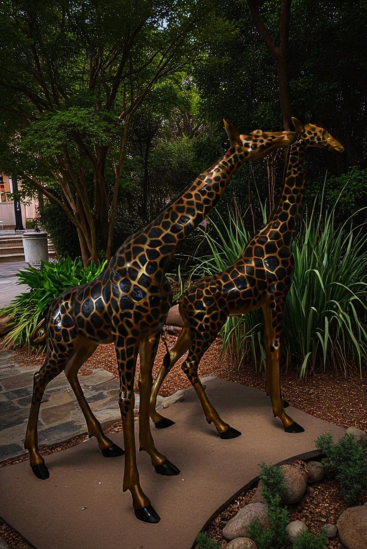 Pair of Young Playful Giraffes Bronze Statue Size: 54" x 18" x 89"H - 3