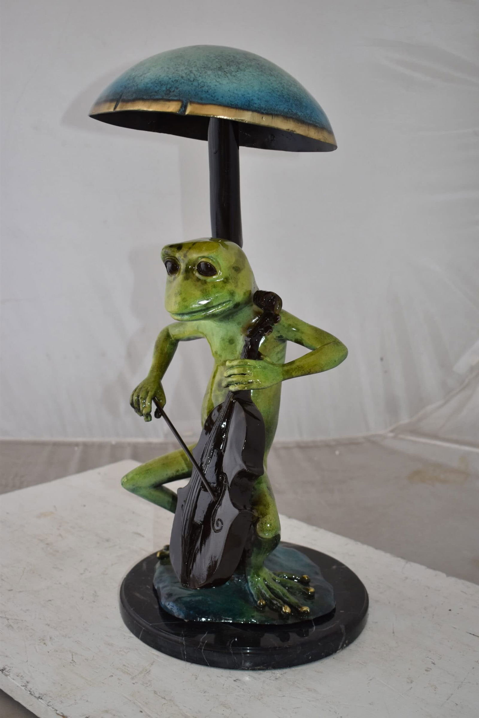 Frog Playing Cello colored Bronze Statue Size: 12" x 11" x 24"H - 10