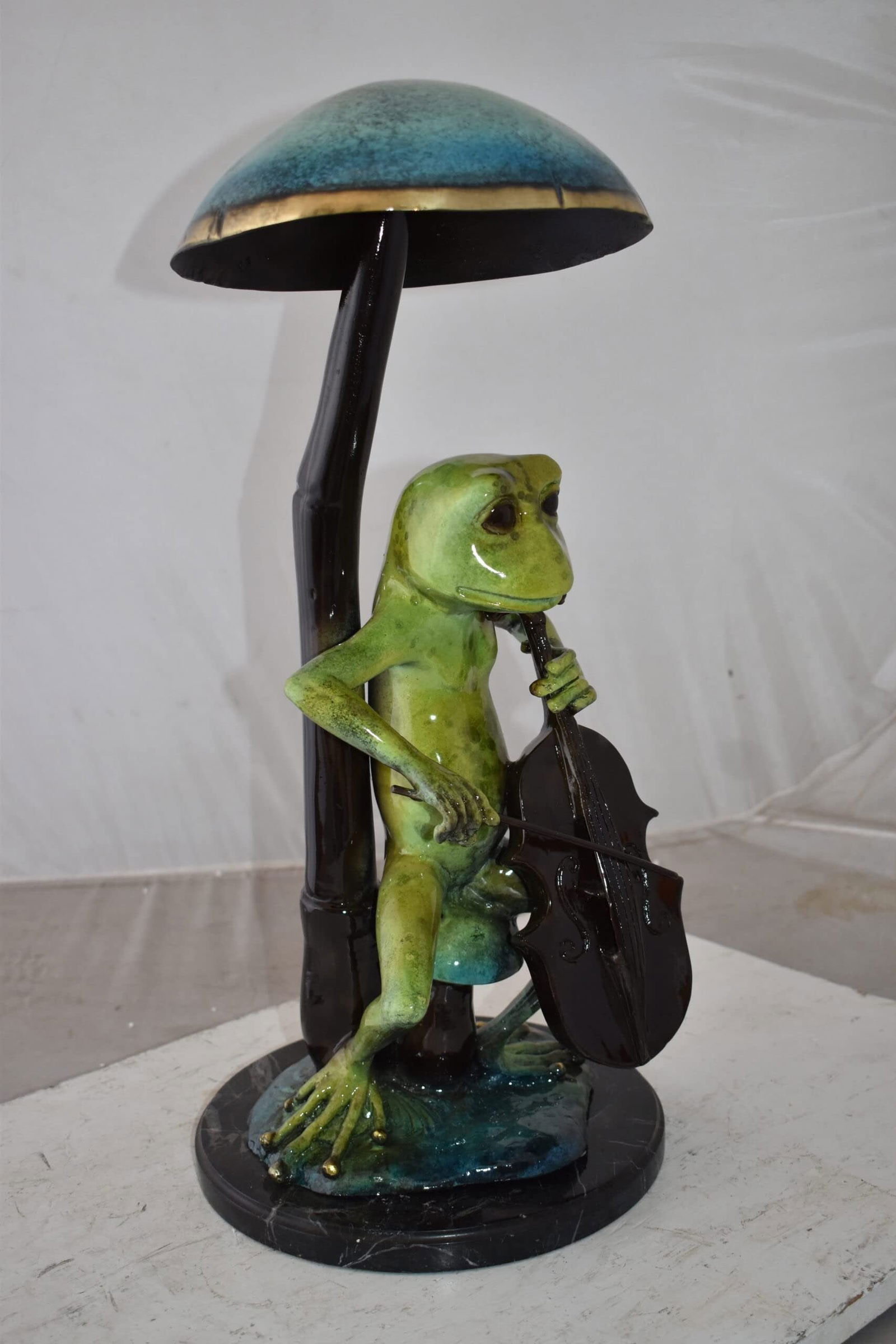 Frog Playing Cello colored Bronze Statue Size: 12" x 11" x 24"H - 4