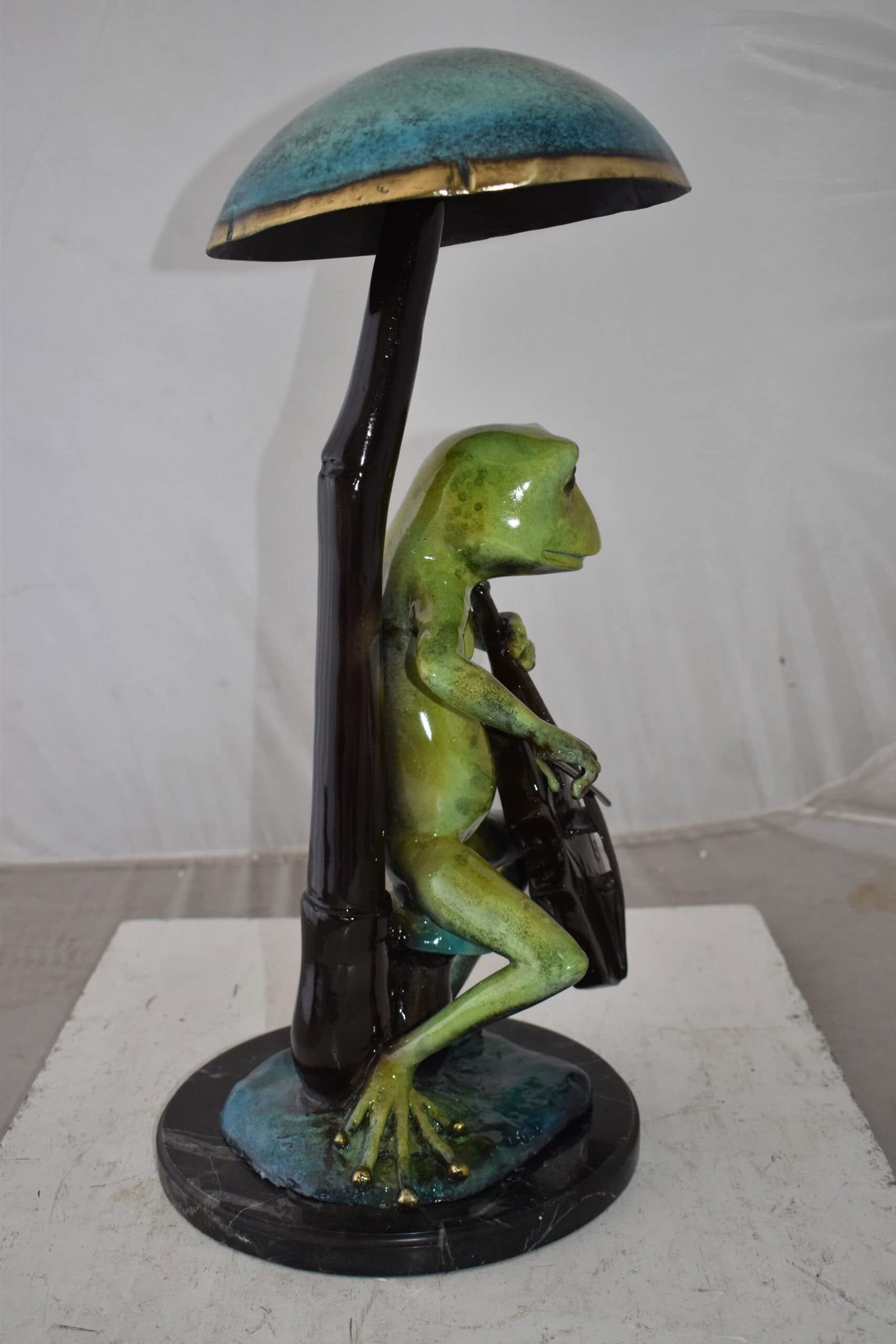 Frog Playing Cello colored Bronze Statue Size: 12" x 11" x 24"H - 6