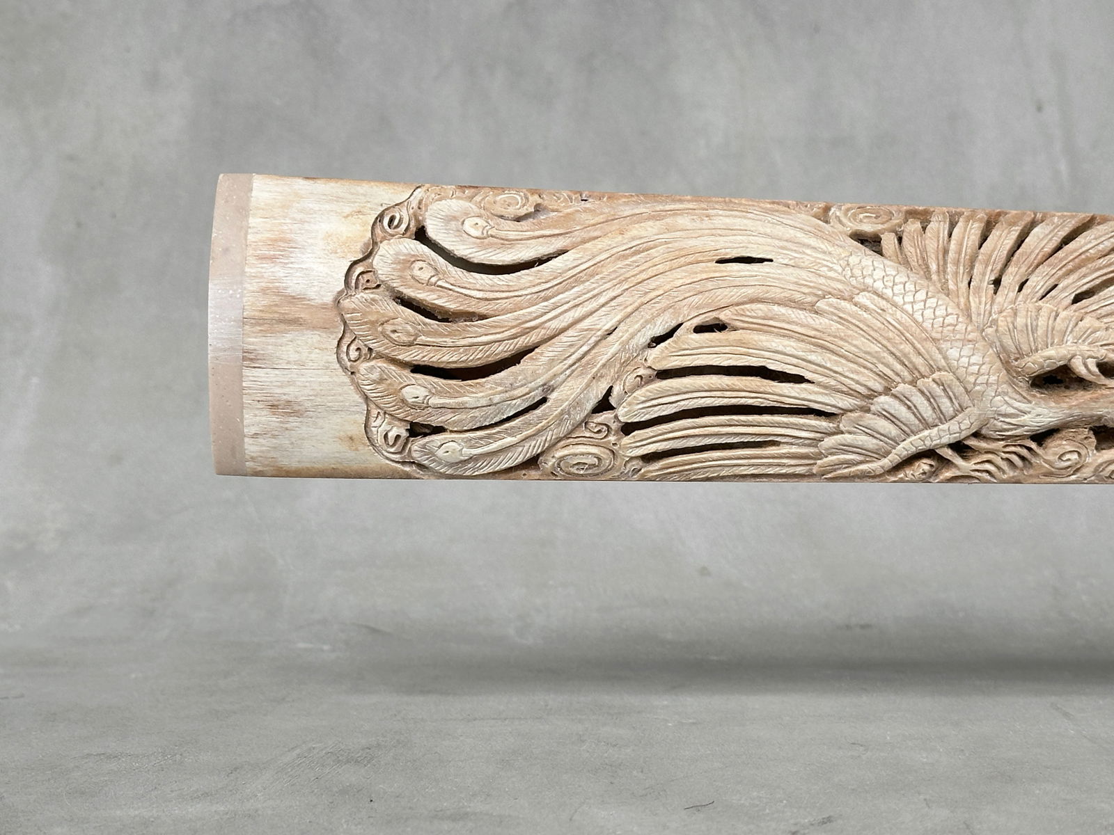 Impressive engraved swordfish rostrum - Dragon Phoenix motif - 5