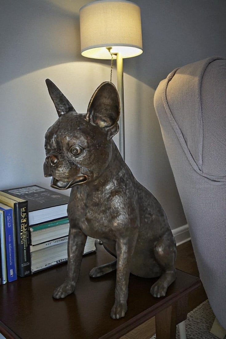 Boston Terrier Dog Happily Sitting Bronze Statue Size: 7" x 13" x 17"H - 3