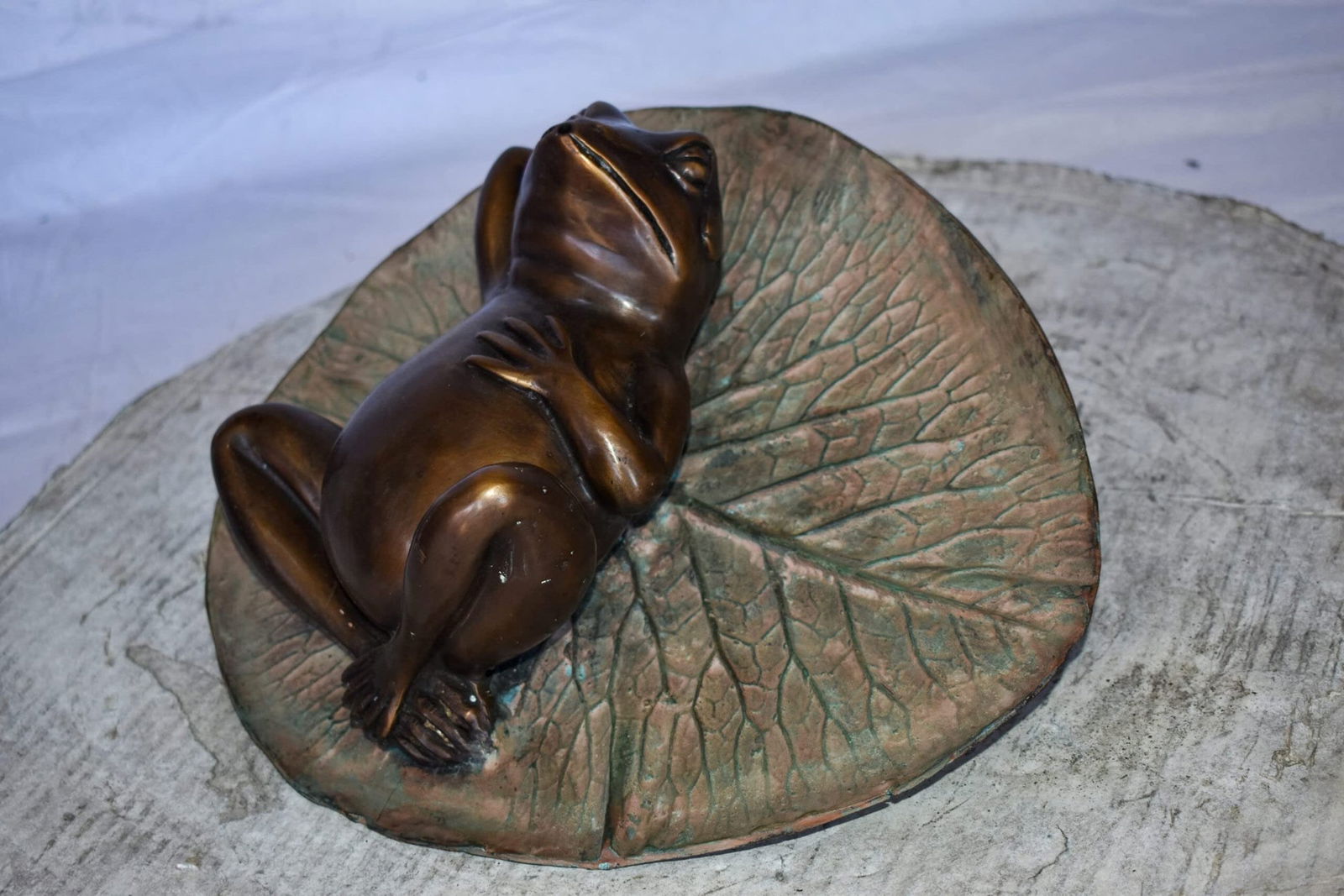 Relaxed Frog Supine on a Lily Bronze Statue Wall Fountain 14" x 6" x 12"H - 11