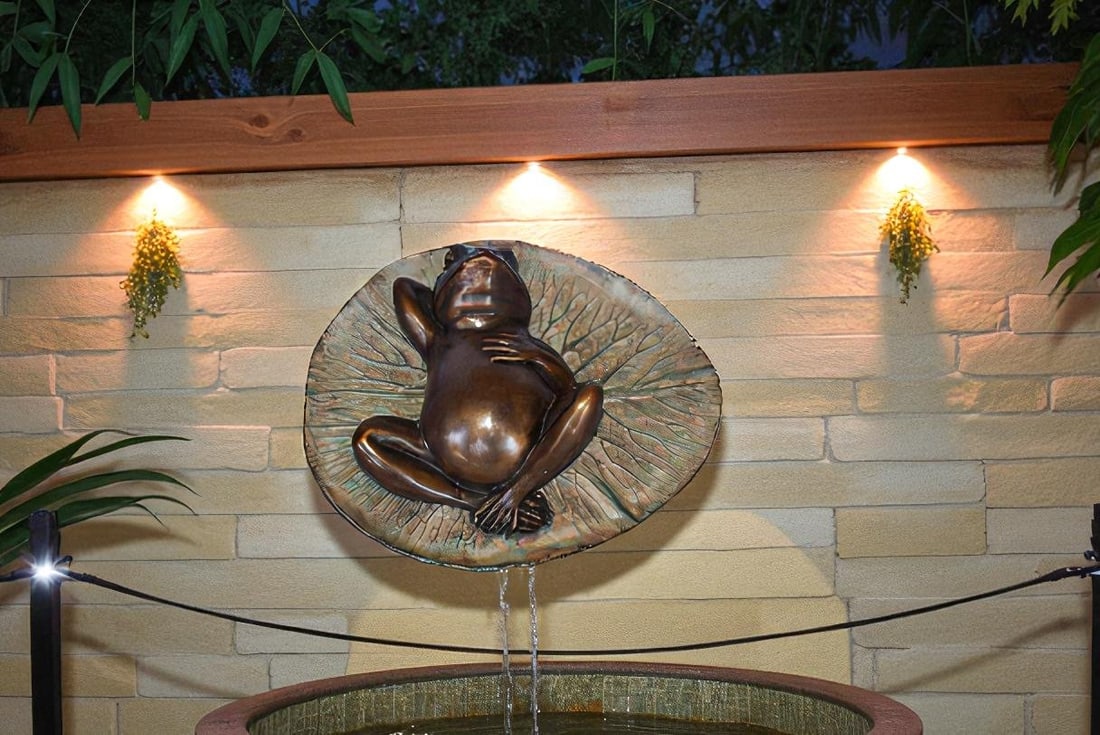 Relaxed Frog Supine on a Lily Bronze Statue Wall Fountain 14" x 6" x 12"H - 2