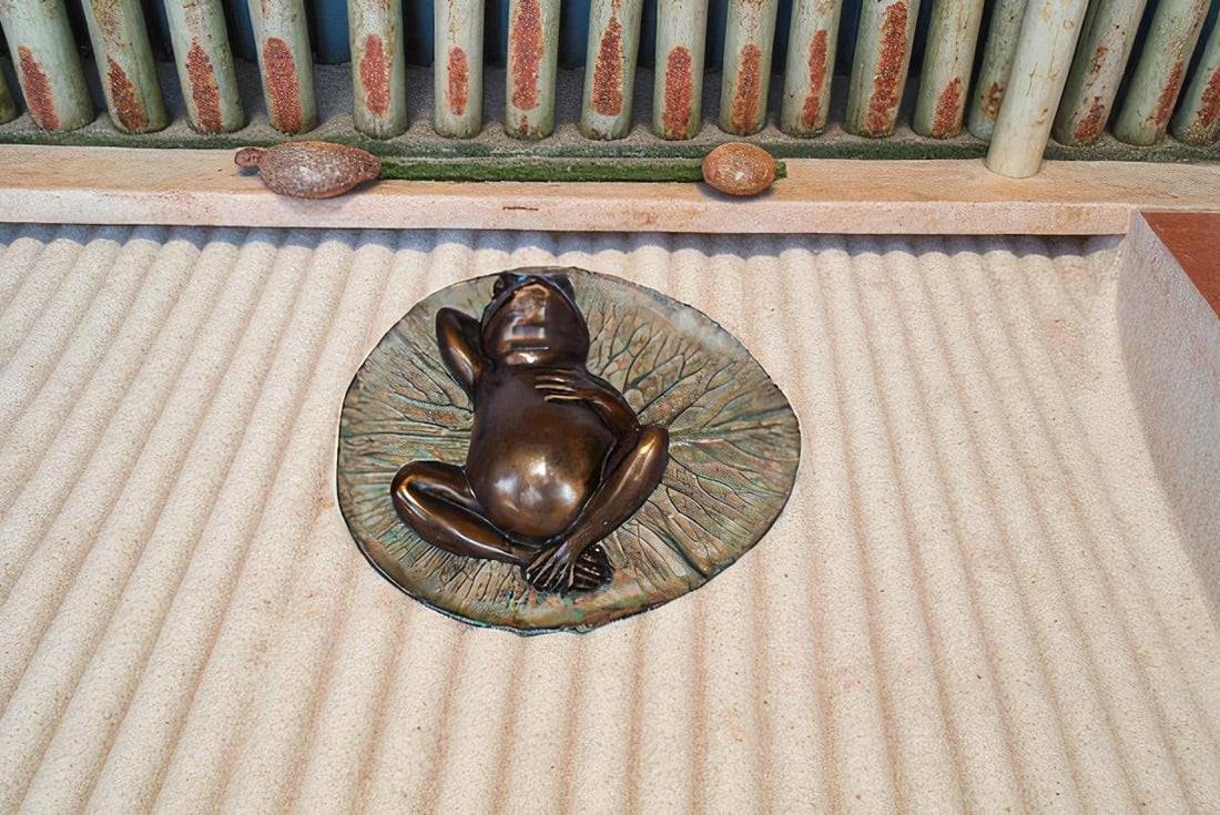 Relaxed Frog Supine on a Lily Bronze Statue Wall Fountain 14" x 6" x 12"H - 3