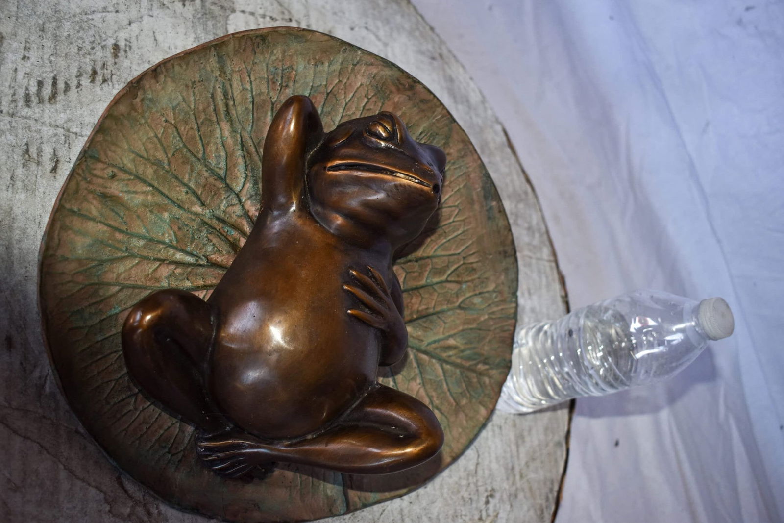 Relaxed Frog Supine on a Lily Bronze Statue Wall Fountain 14" x 6" x 12"H - 6