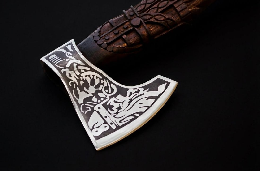 Handmade Viking Bearded Axe Carbon Steel Camping Battle Axe with Leather Sheath - 10