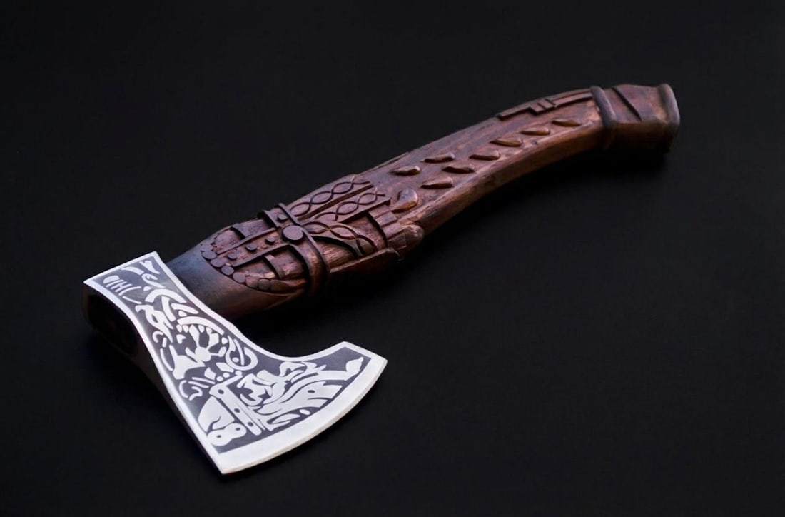 Handmade Viking Bearded Axe Carbon Steel Camping Battle Axe with Leather Sheath - 4
