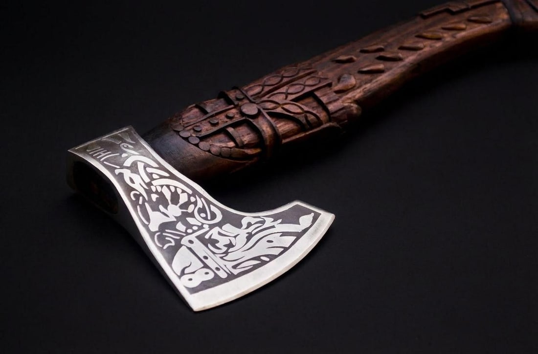 Handmade Viking Bearded Axe Carbon Steel Camping Battle Axe with Leather Sheath - 5