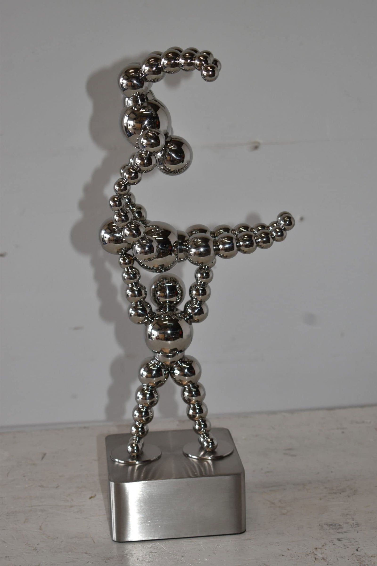 Modern Art of Acrobat Couple in Action Chrome Balls Statue Size: 6" x 8" x 18"H - 2