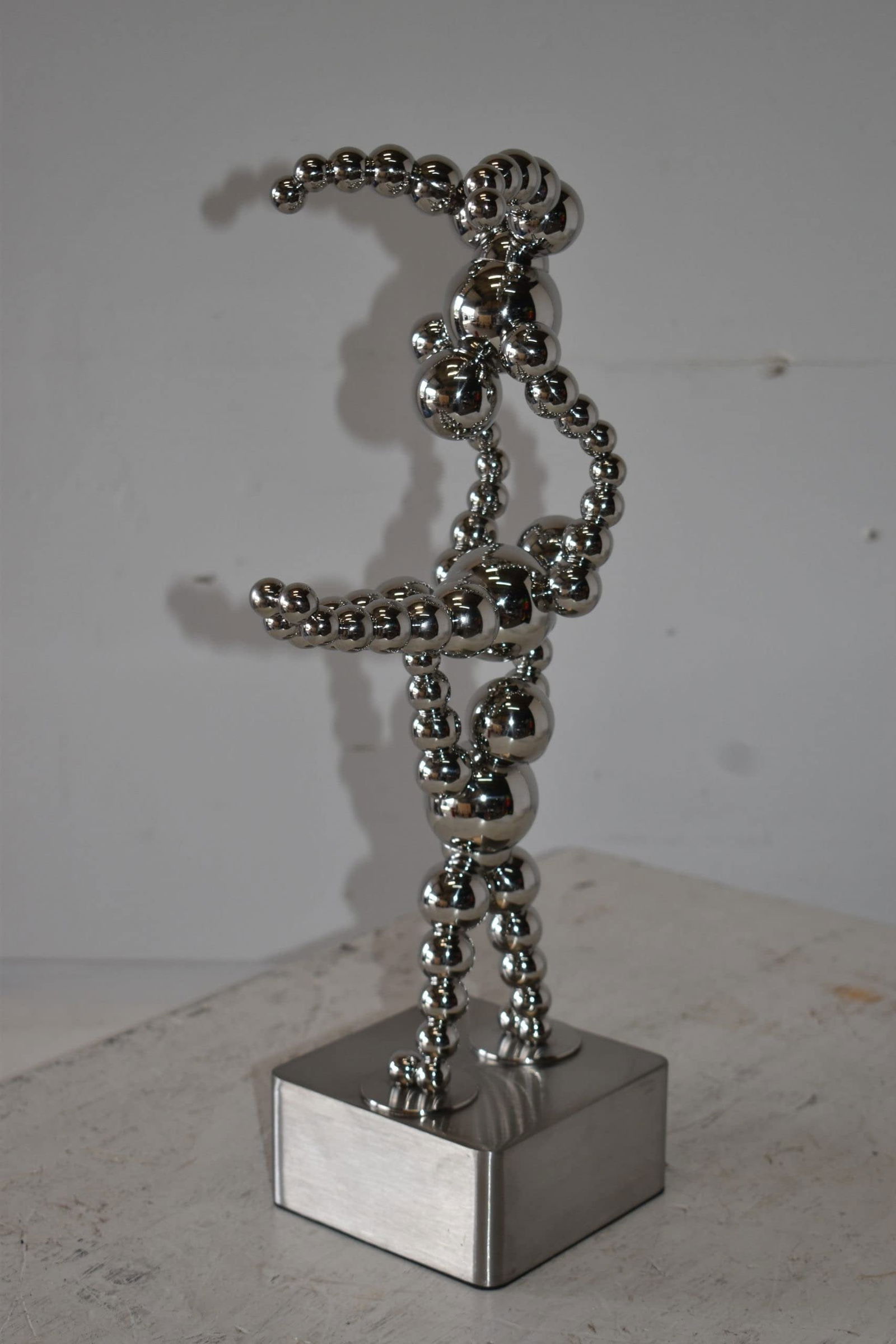 Modern Art of Acrobat Couple in Action Chrome Balls Statue Size: 6" x 8" x 18"H - 6