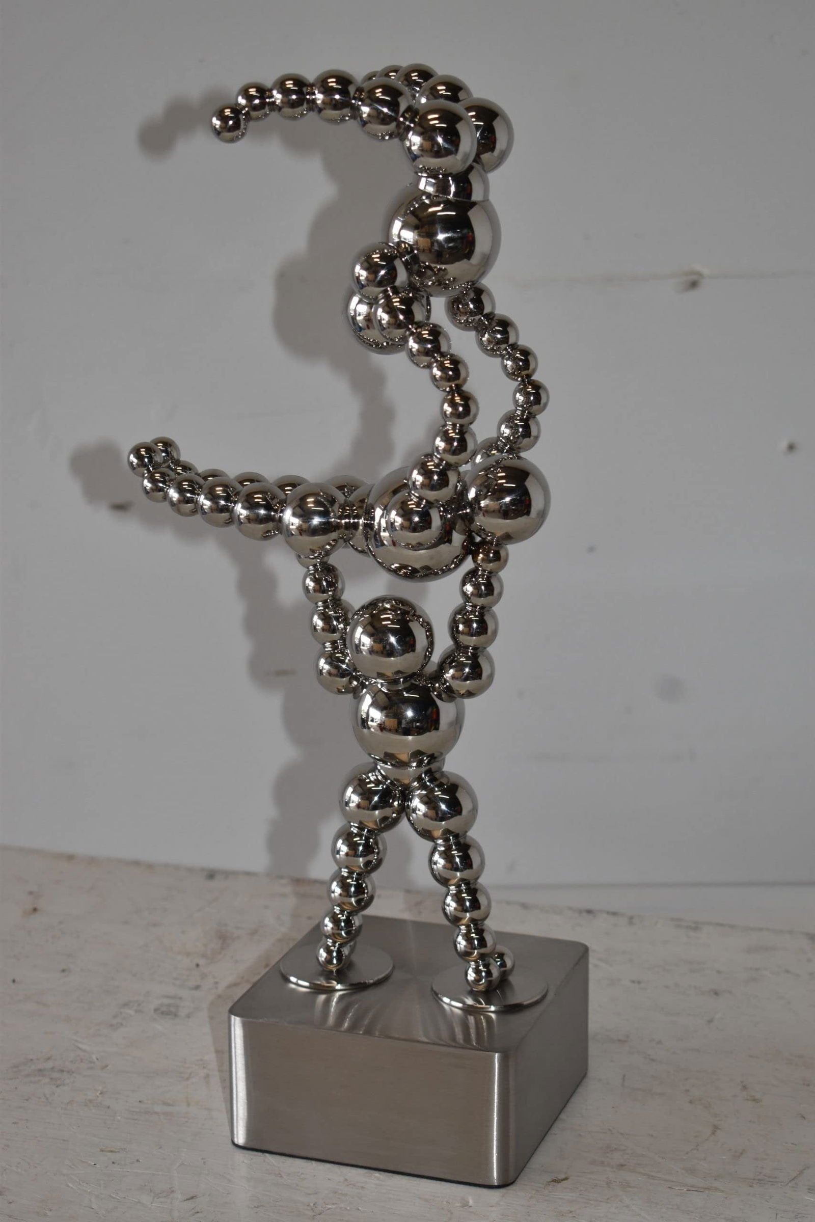 Modern Art of Acrobat Couple in Action Chrome Balls Statue Size: 6" x 8" x 18"H - 8