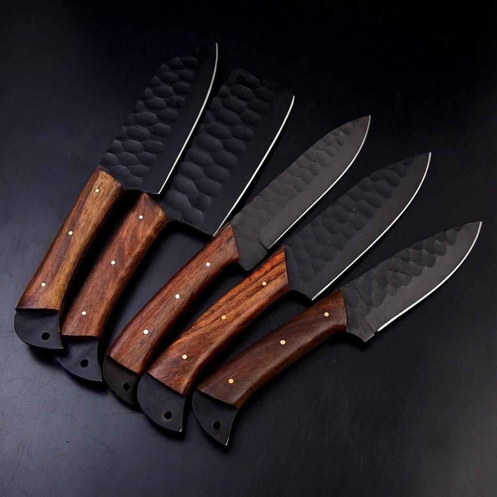 Handmade 5-Piece Chef Knife Set High Carbon Steel with Cocobolo Wood Handles - 3