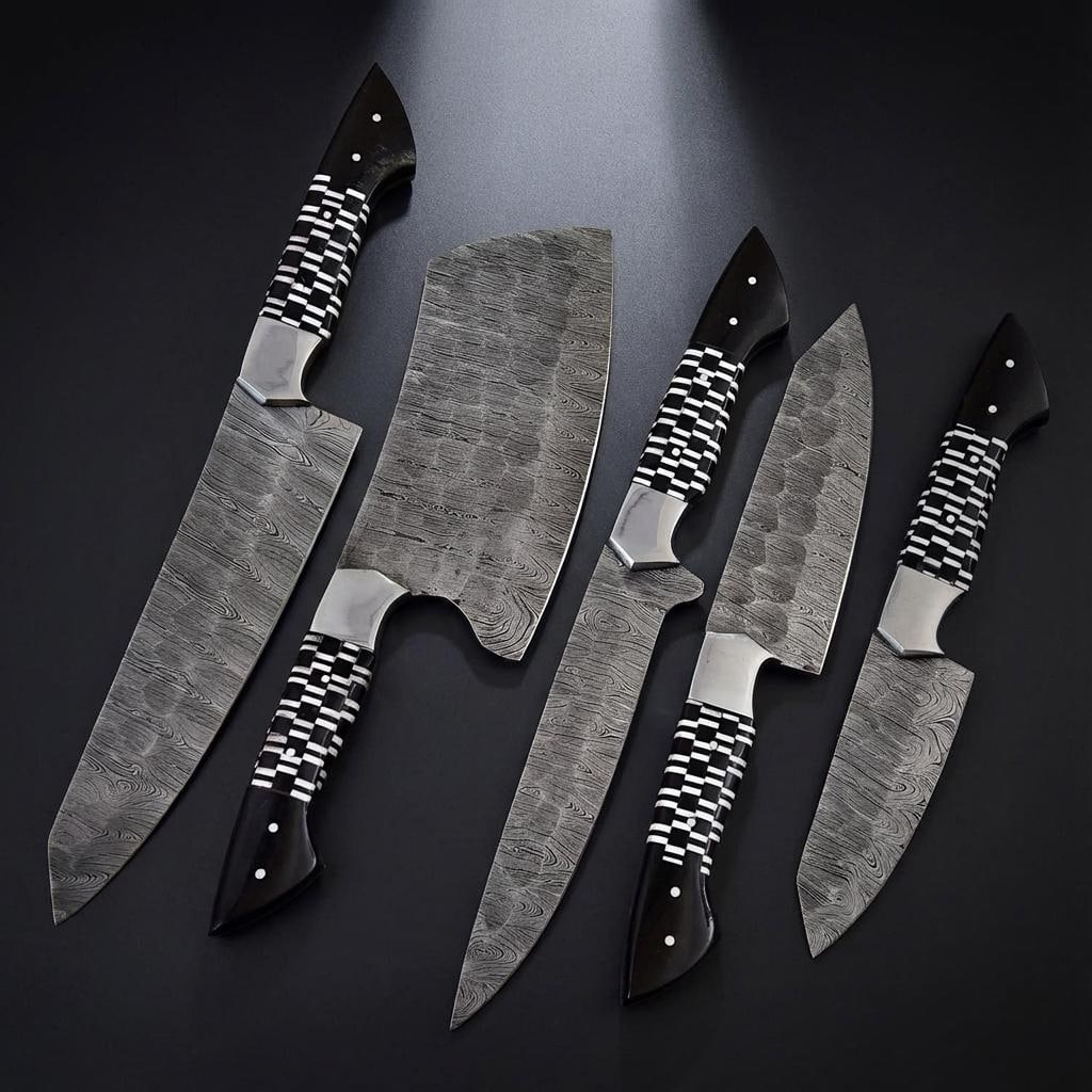 Hand Forged Damascus Steel Chef Knife Set 5-Piece with Olive Wood Handles - 2