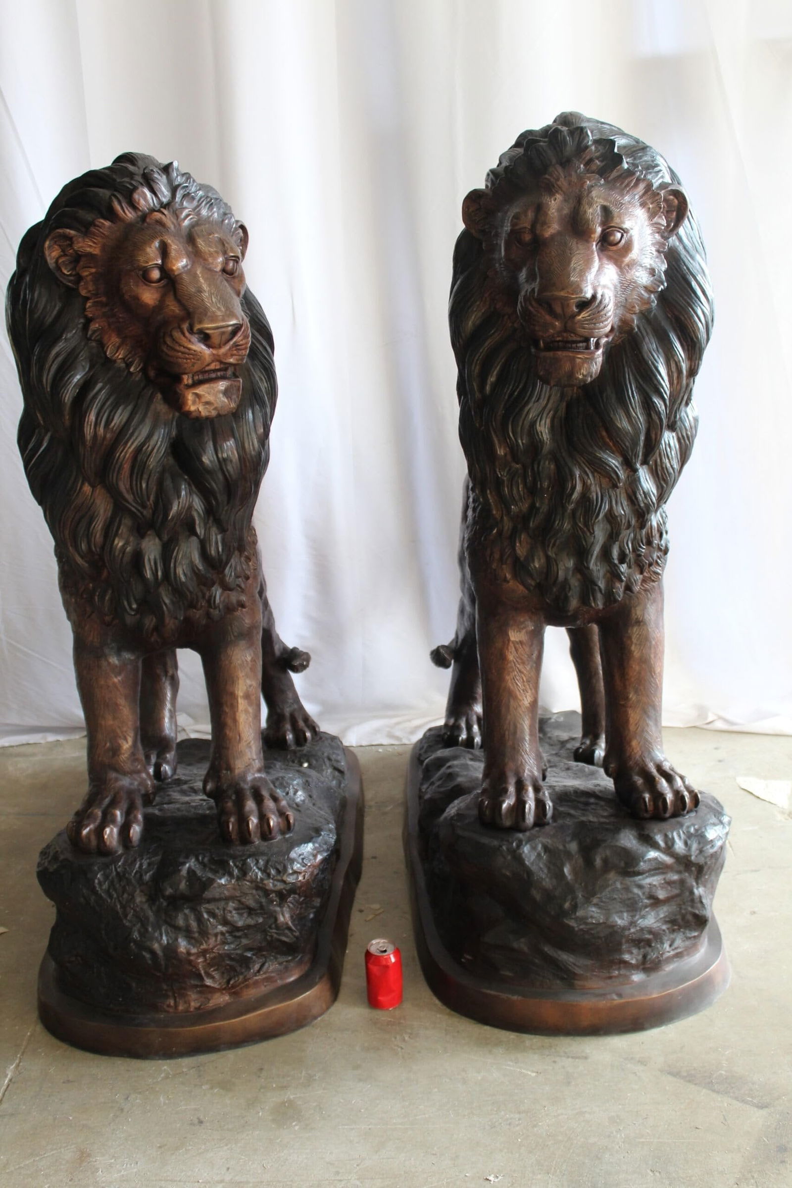 Lifesized Pair of Lions Bronze Statues 58" x 30" x 62"H - 5