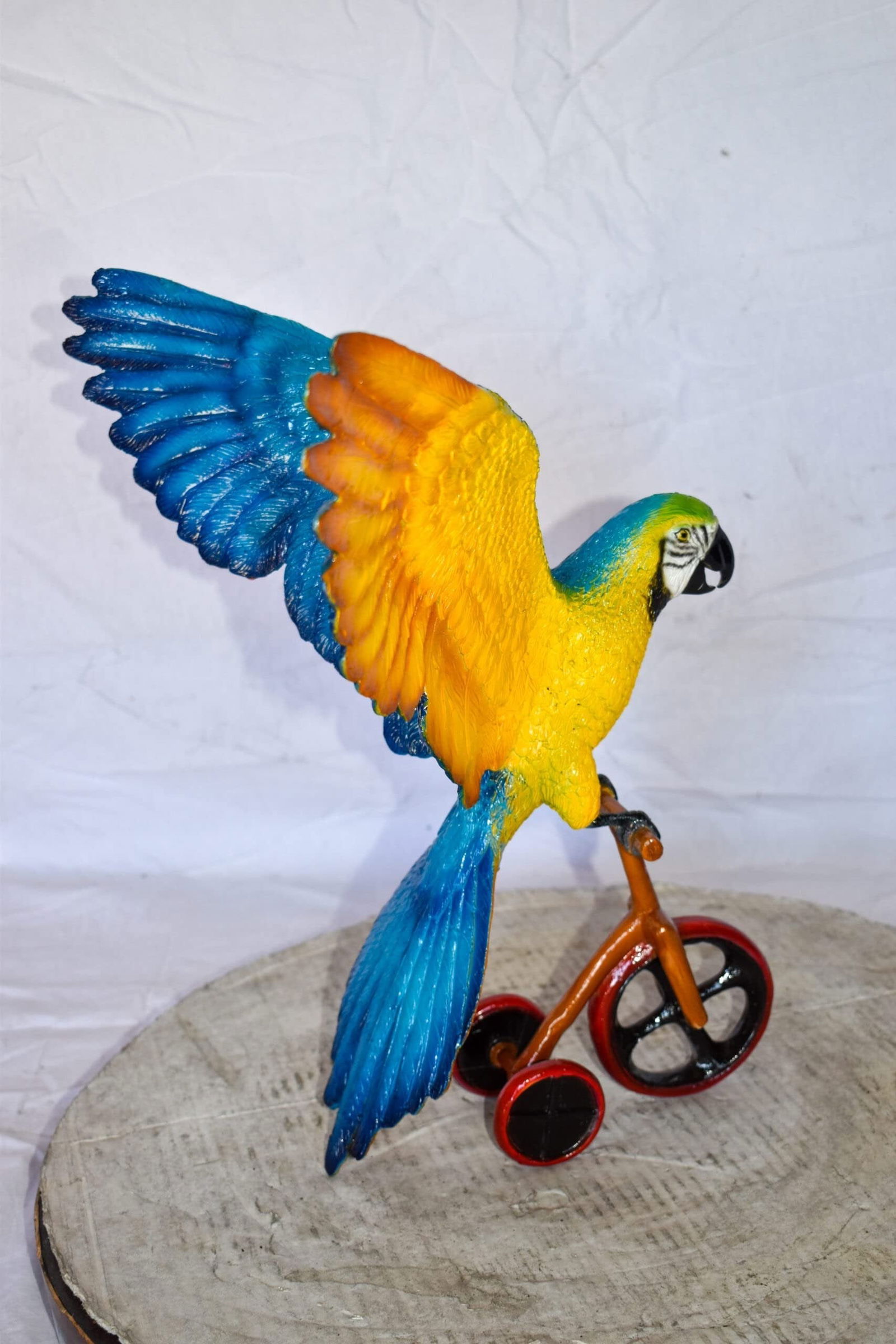Colorful Parrot Riding a Tricycle Bronze Statue Size: 17" x 11" x 19"H - 4
