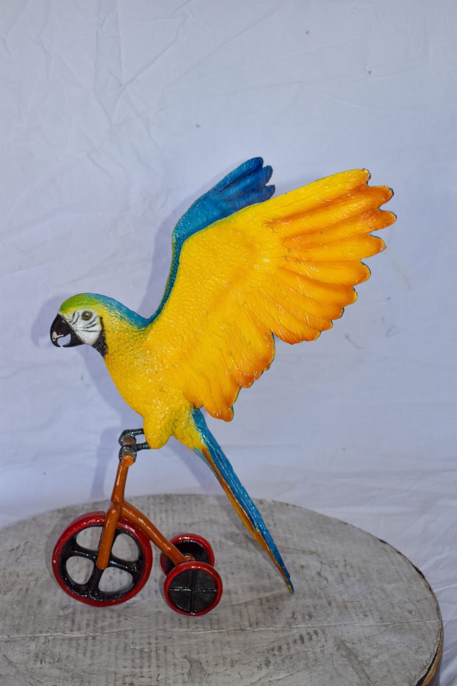 Colorful Parrot Riding a Tricycle Bronze Statue Size: 17" x 11" x 19"H - 8